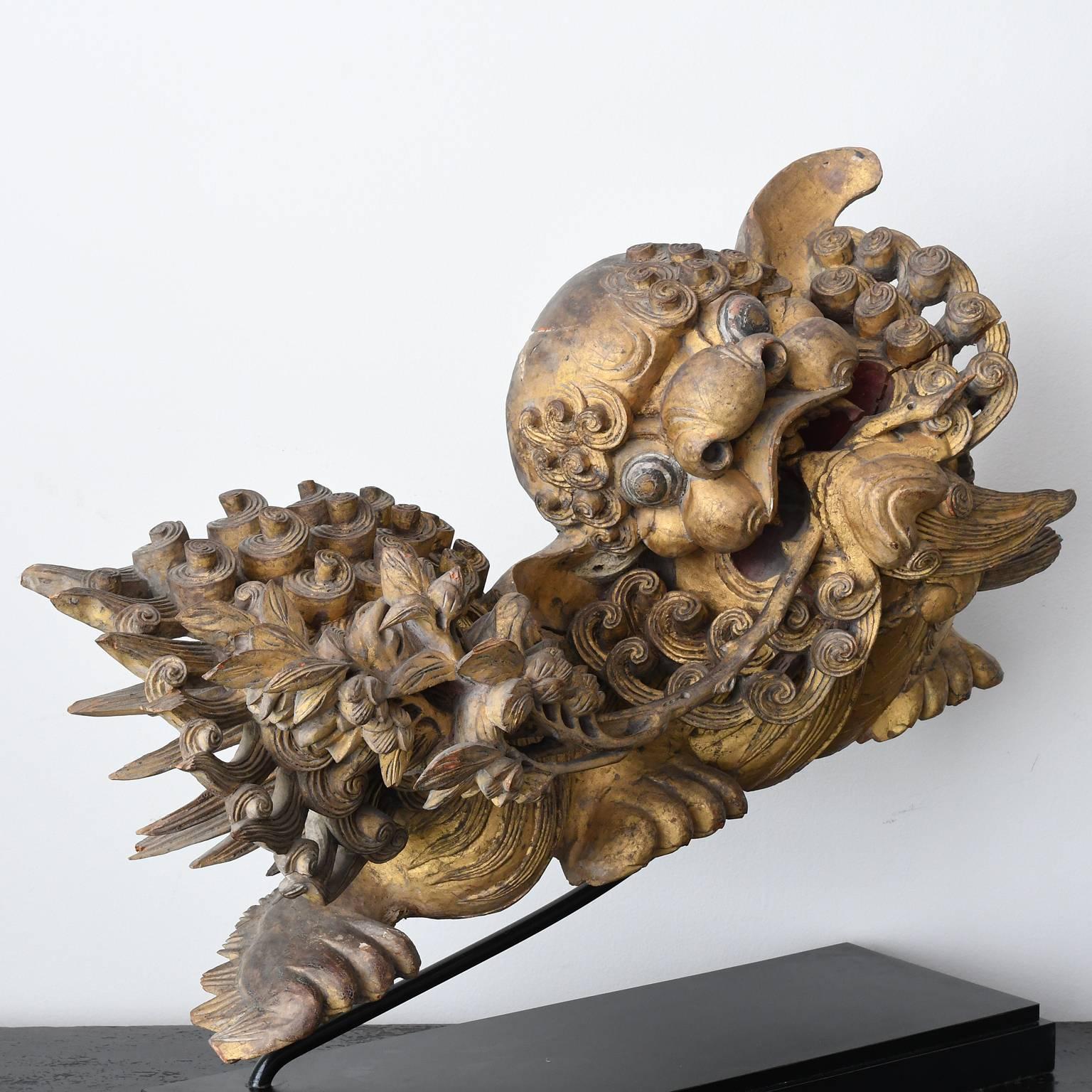 Pair of Qing Dynasty Carved and Gilded Chinese Foo Dog and Lion Statues In Good Condition In Miami, FL