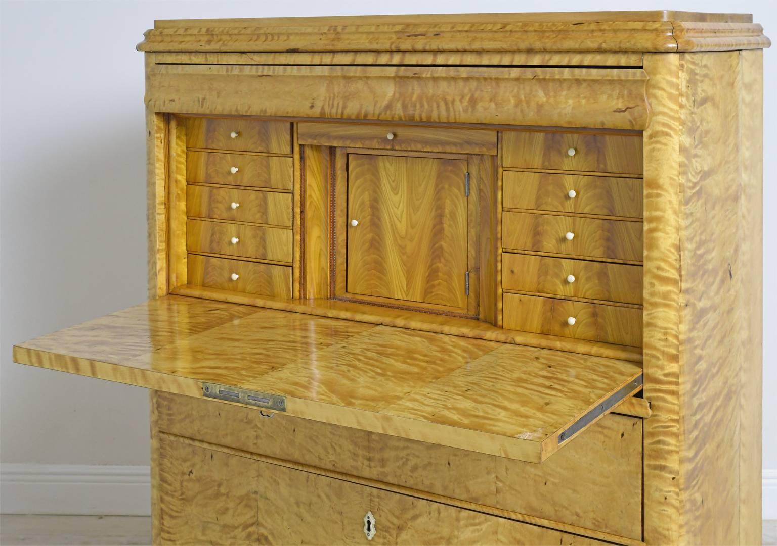 Early 19th Century Antique Biedermeier or Swedish Empire Fall-Front Secretary in Birch, circa 1830