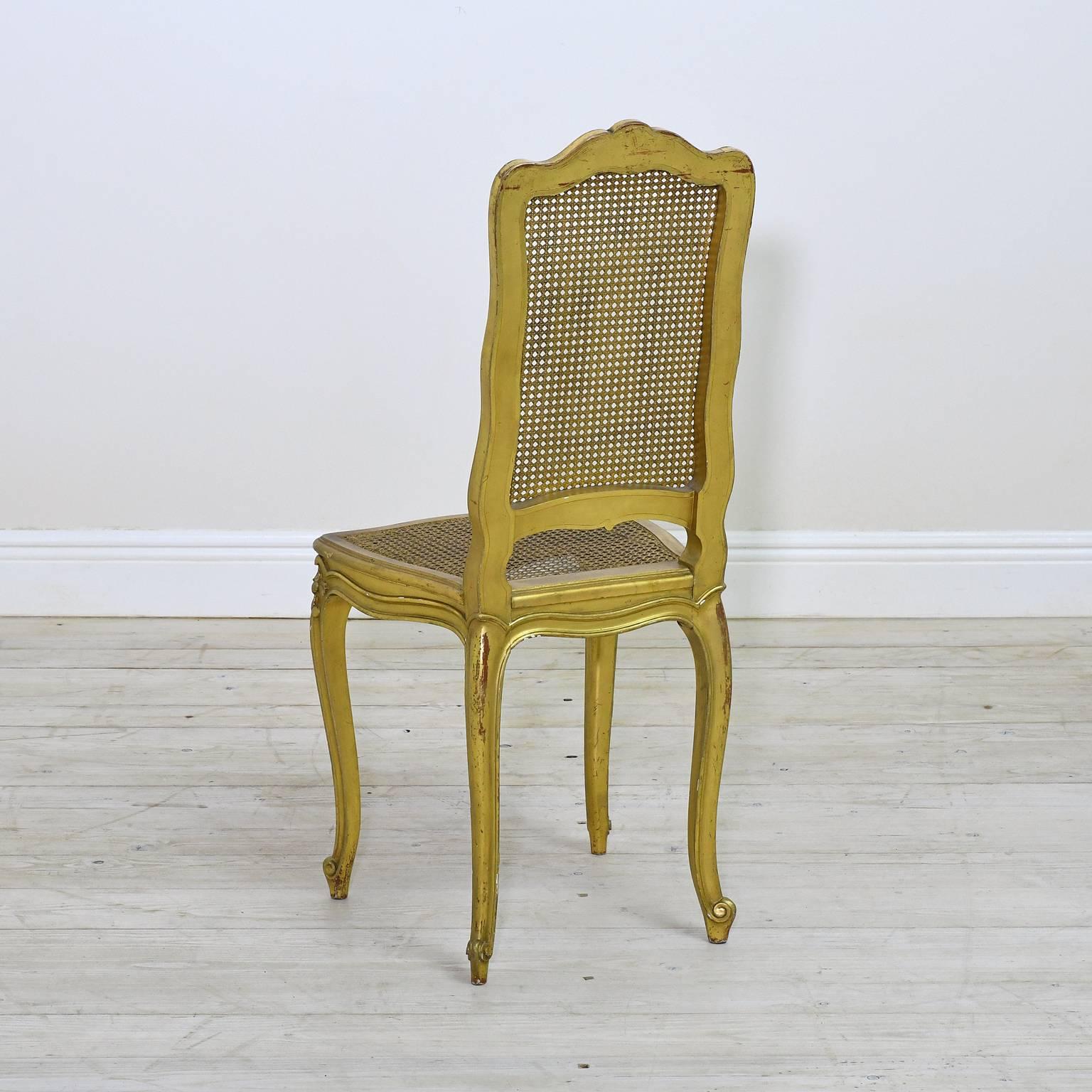 19th Century Pair of Giltwood Louis XV Style Belle Epoque Chairs with Caning