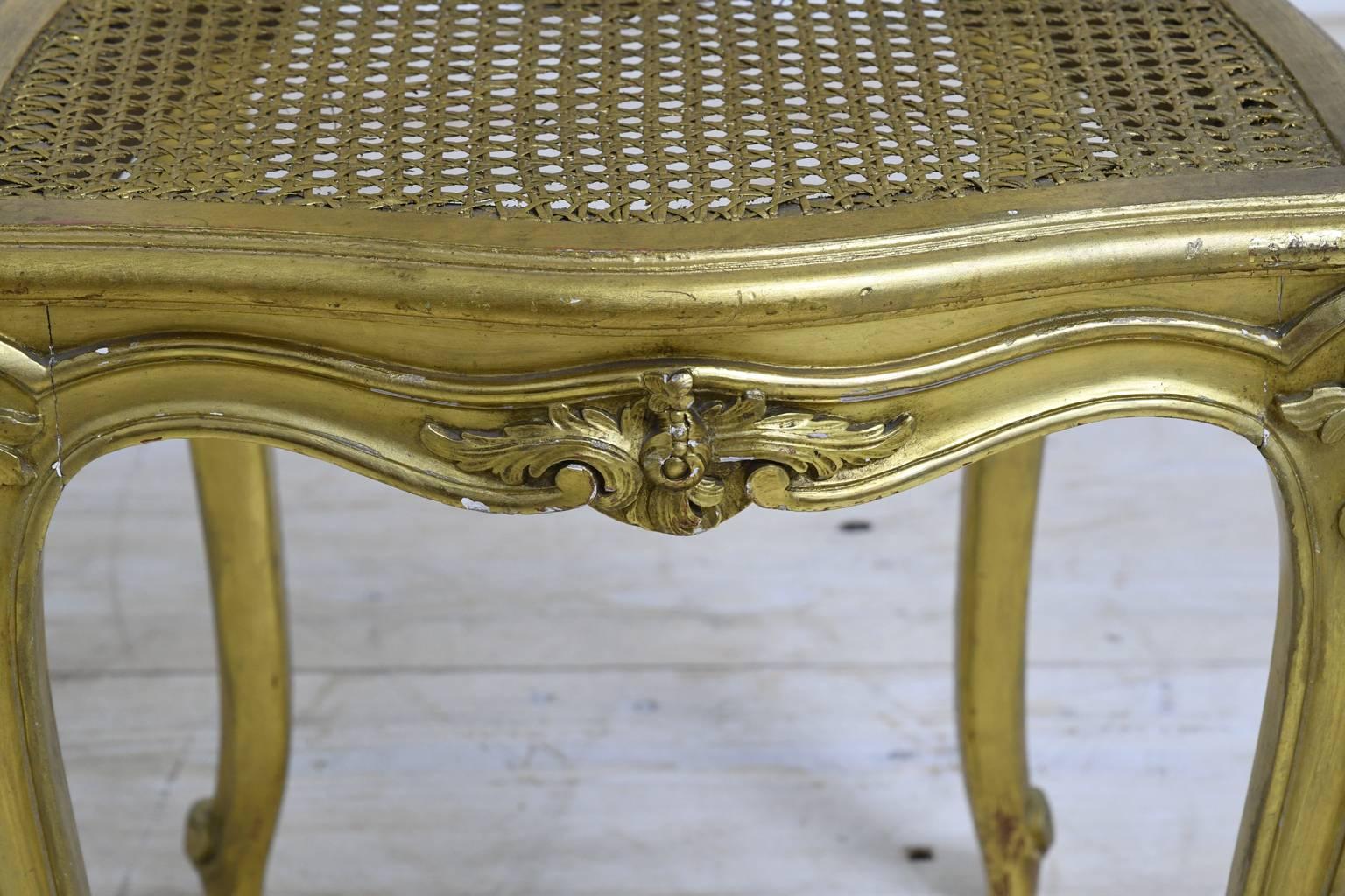 Pair of Giltwood Louis XV Style Belle Epoque Chairs with Caning 2