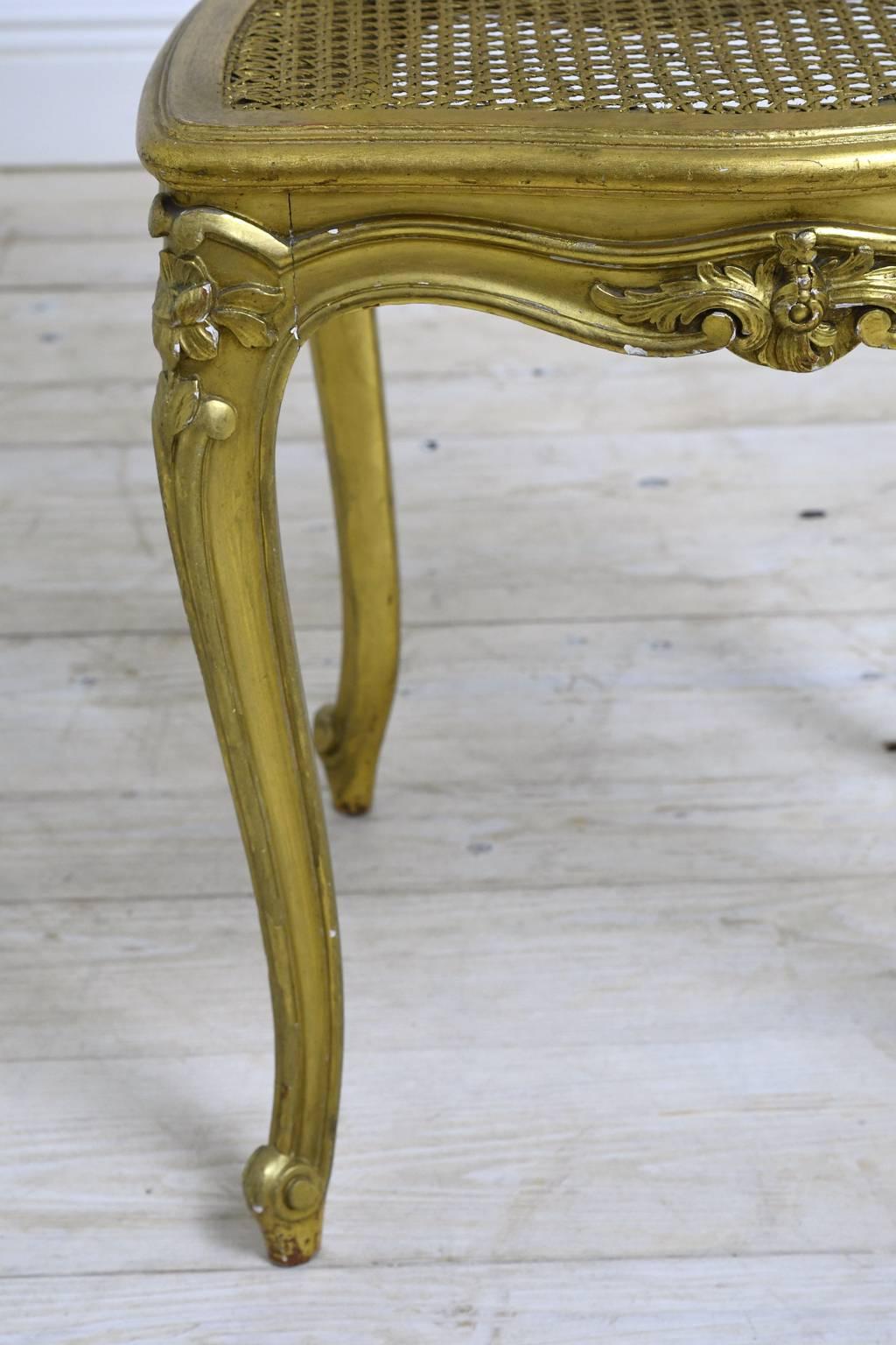 Pair of Giltwood Louis XV Style Belle Epoque Chairs with Caning 3