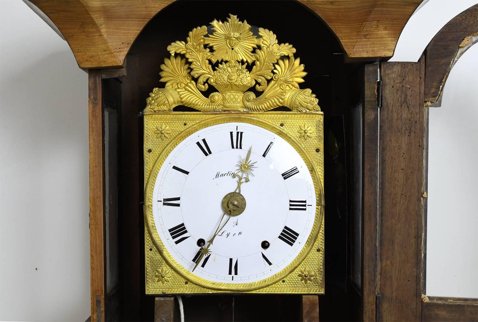 Tall French Louis XVI Long Case Clock w/ Walnut Case, circa 1790  2