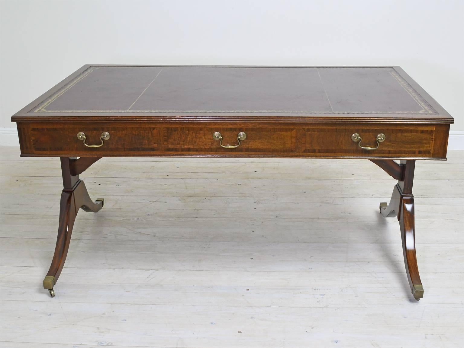 19th Century English Regency Style Partners' Desk in Mahogany with Leather Top 3