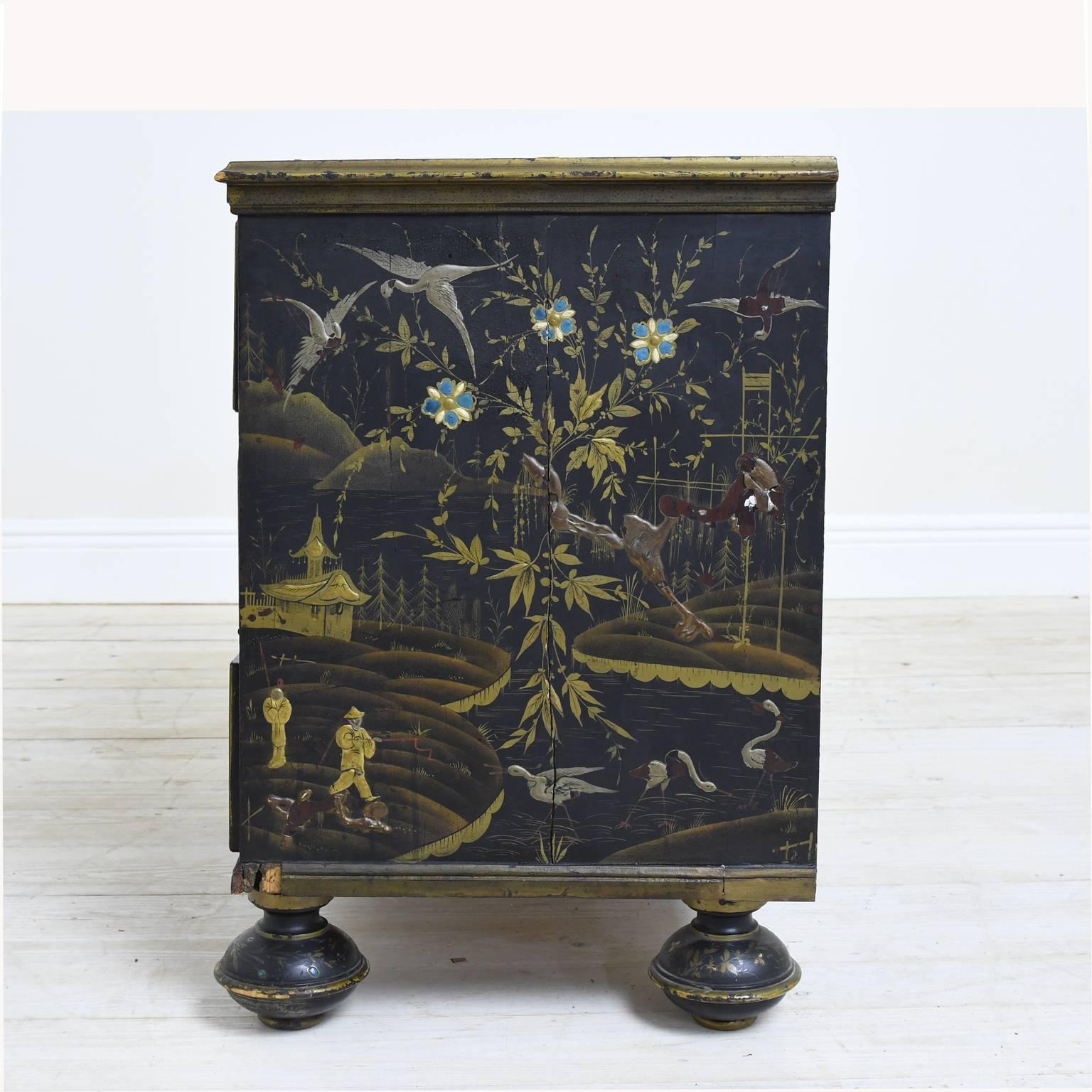 Japanned 18th Century British Colonial Chinoiserie Chest of Drawers