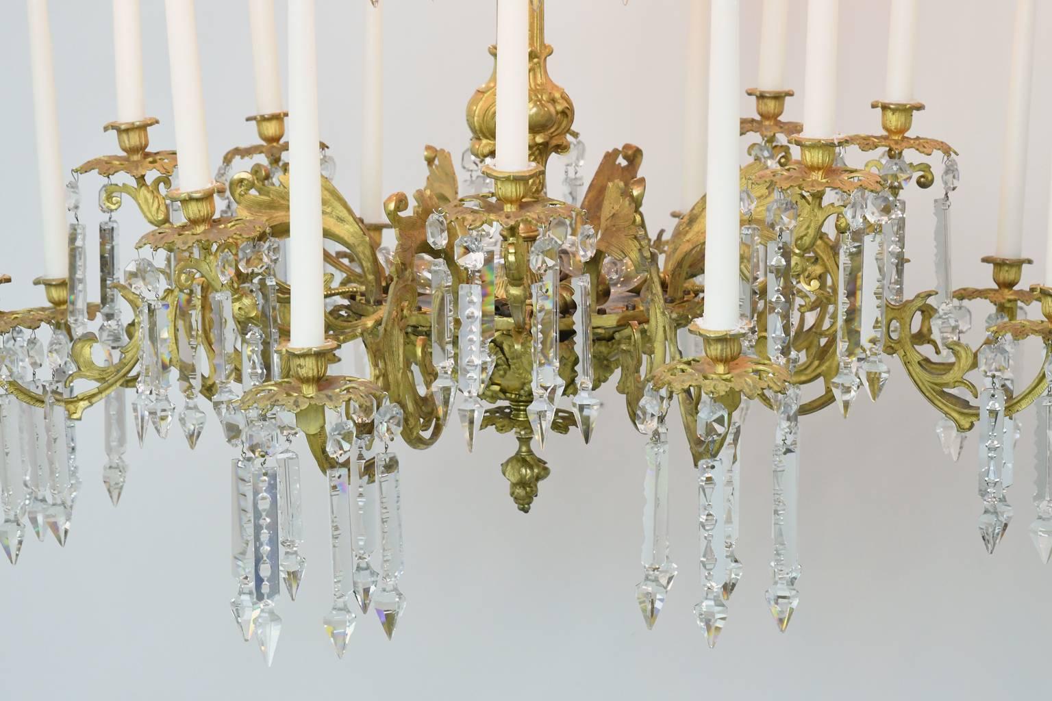 French Rococo Style Bronze Doré Chandelier with 16 Candles & 6 lights, ca 1840 1