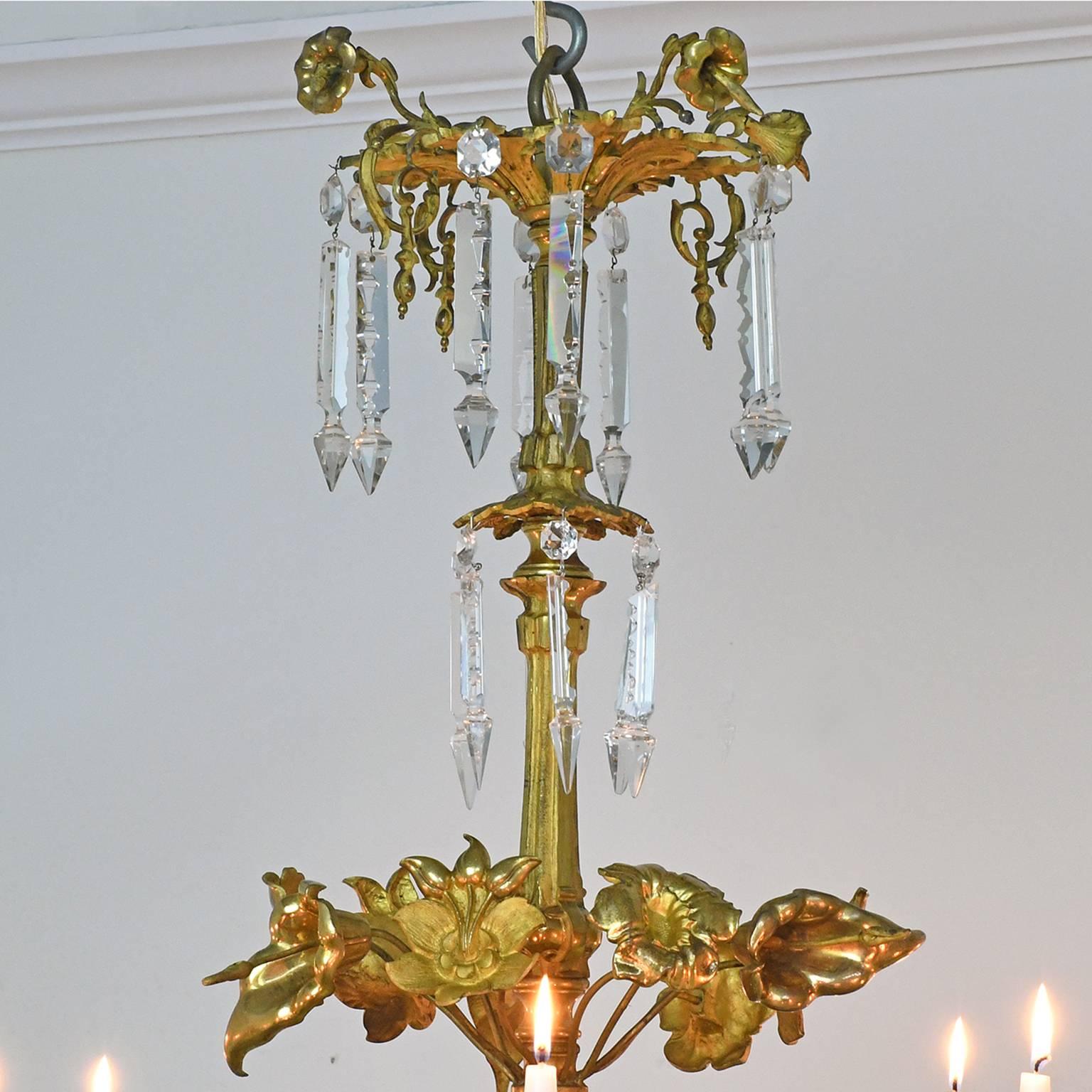 French Rococo Style Bronze Doré Chandelier with 16 Candles & 6 lights, ca 1840 2