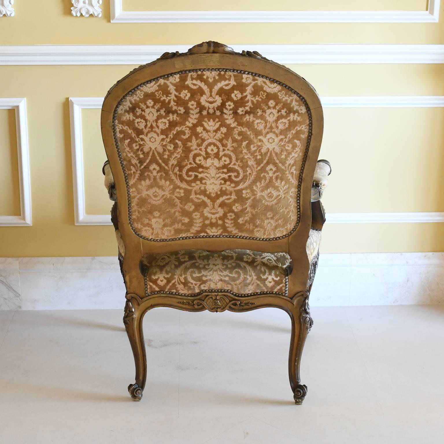 Upholstery Pair of 19th Century Early Belle Époque French Fauteuils in the Louis XV Style For Sale