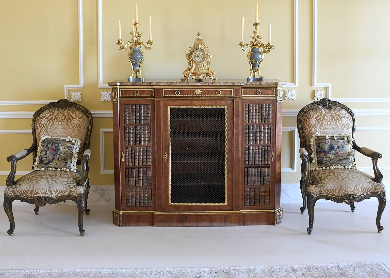 Gilt Napoleon III Cabinet in Walnut with Ormolu in Louis XVI Style, France, c. 1850 For Sale