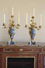 Pair of 19th Century Green Marble Vase Candelabra with Bronze Doré Mounts