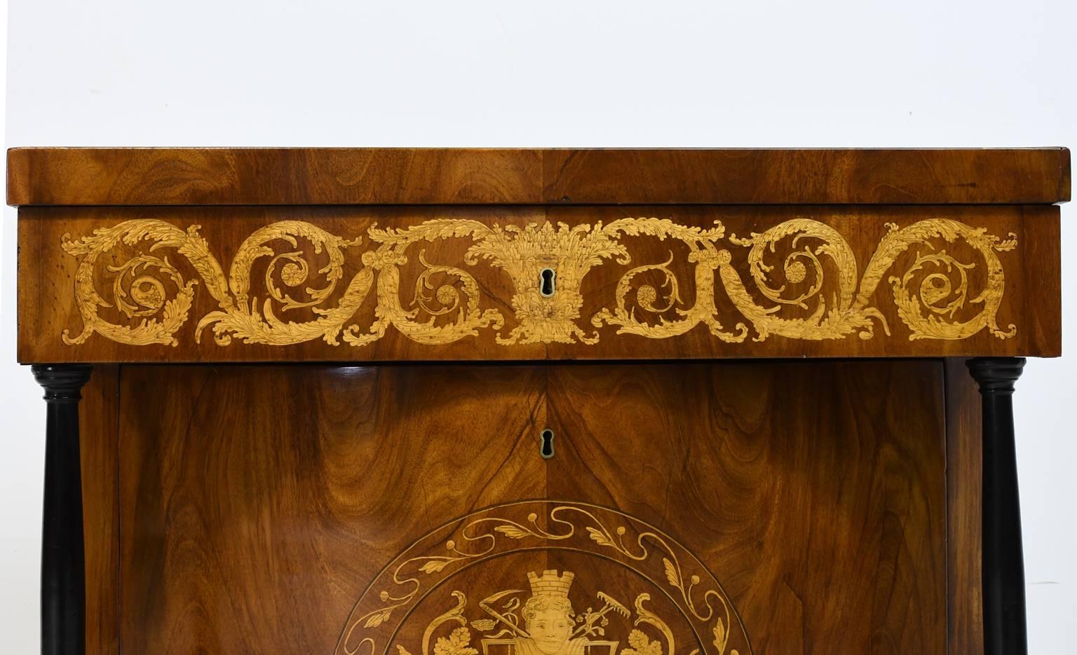 Ebonized Biedermeier Chest of Drawers in Mahogany with Marquetry Inlays, Germany