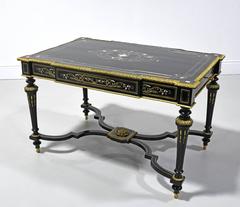 Napoleon III Ebonized & Inlaid Writing Table or Desk with End Drawers, ca. 1860