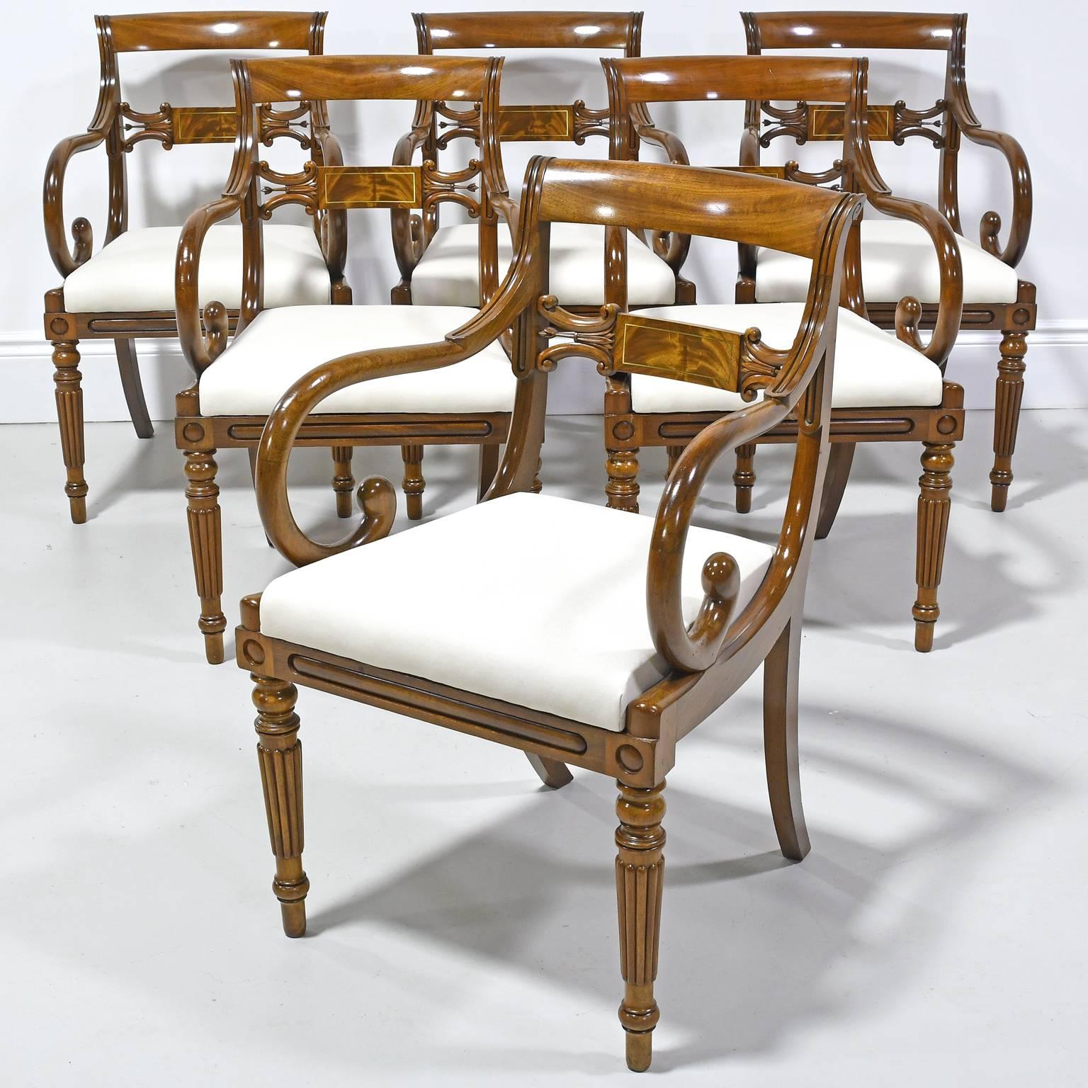 19th Century Set of Six Swedish Empire Armchairs in Mahogany, Upholstered Seats, circa 1825