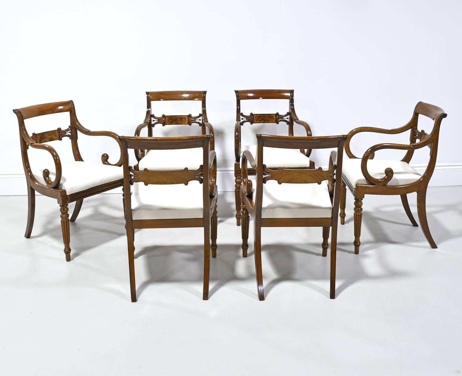 Set of Six Swedish Empire Armchairs in Mahogany, Upholstered Seats, circa 1825 5