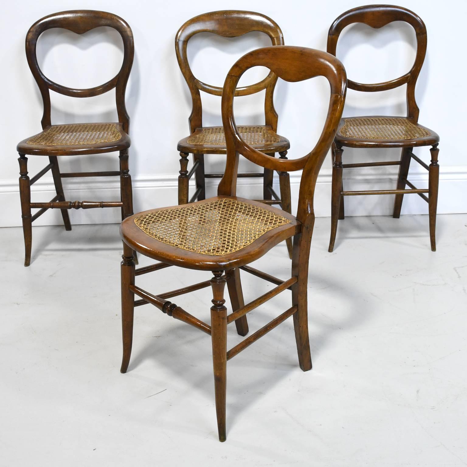 Set of Four Louis Philippe  Country French Chairs with Woven Cane Seats In Good Condition In Miami, FL