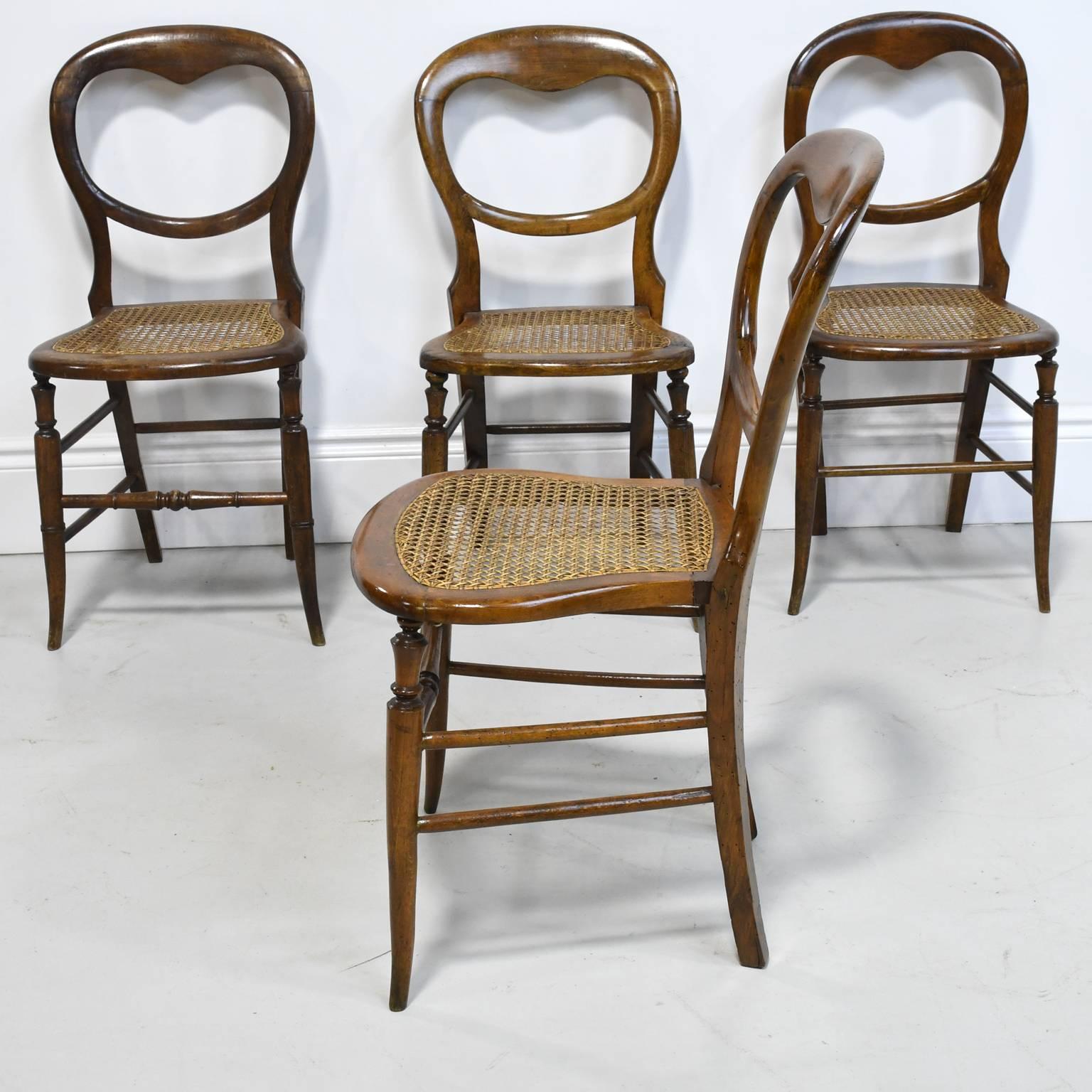 19th Century Set of Four Louis Philippe  Country French Chairs with Woven Cane Seats