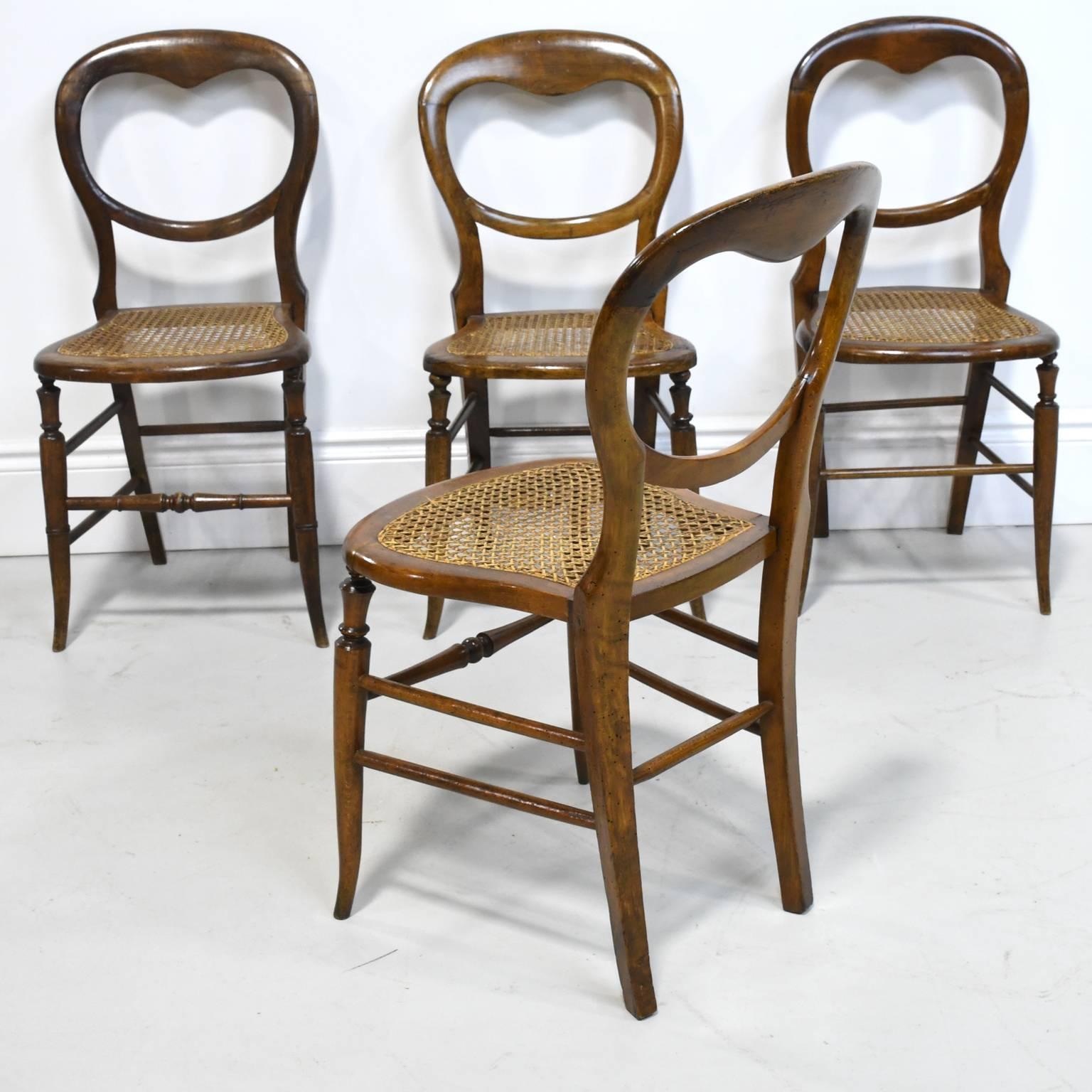 Set of Four Louis Philippe  Country French Chairs with Woven Cane Seats 1