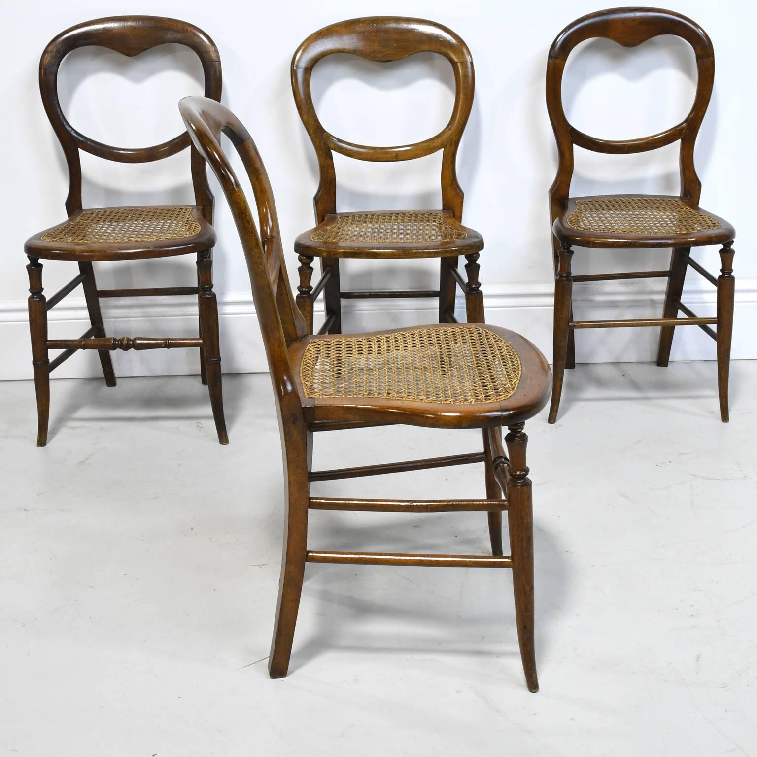 Set of Four Louis Philippe  Country French Chairs with Woven Cane Seats 4