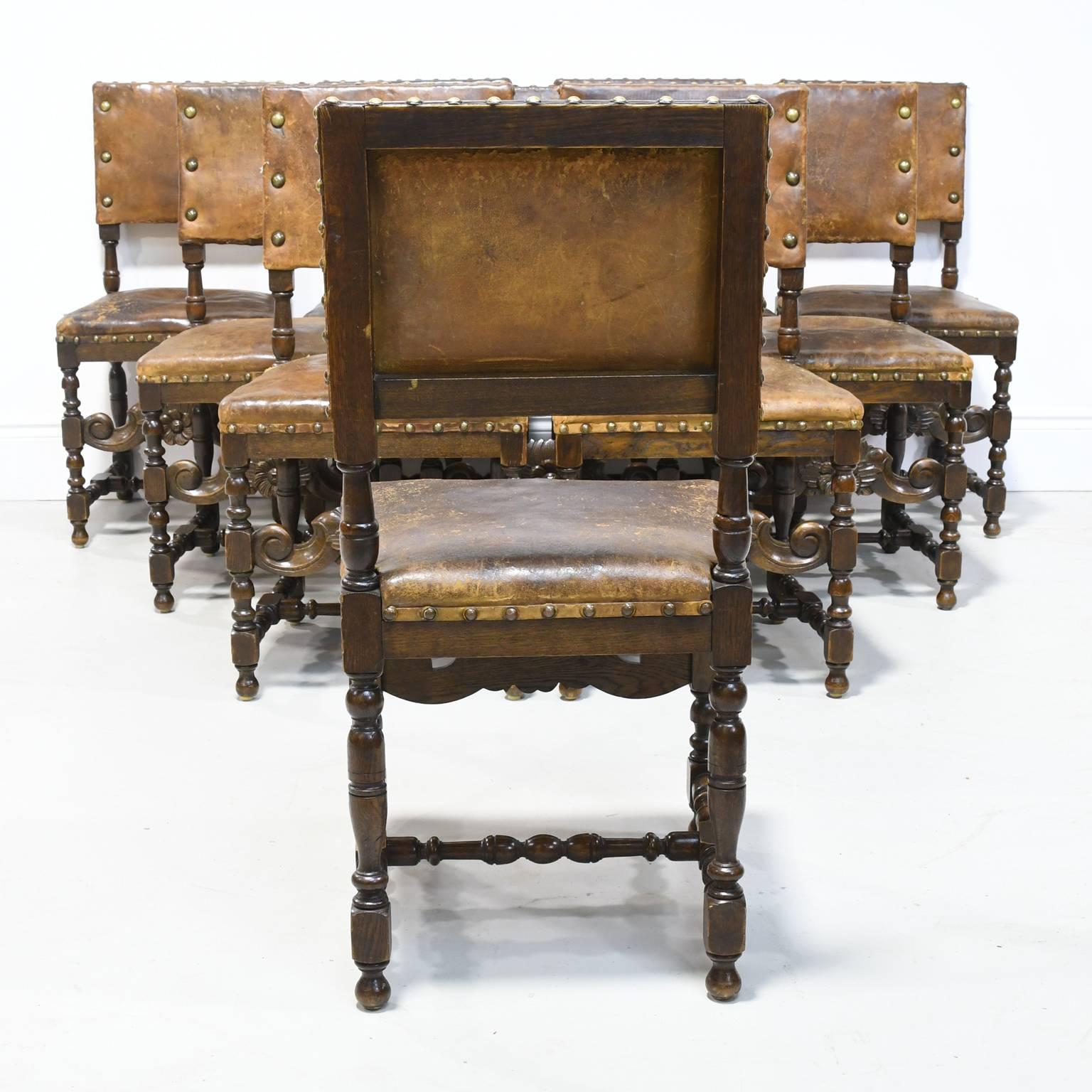 Set of 10 Italian 19th Century Renaissance Revival Chairs in Walnut with Leather 6
