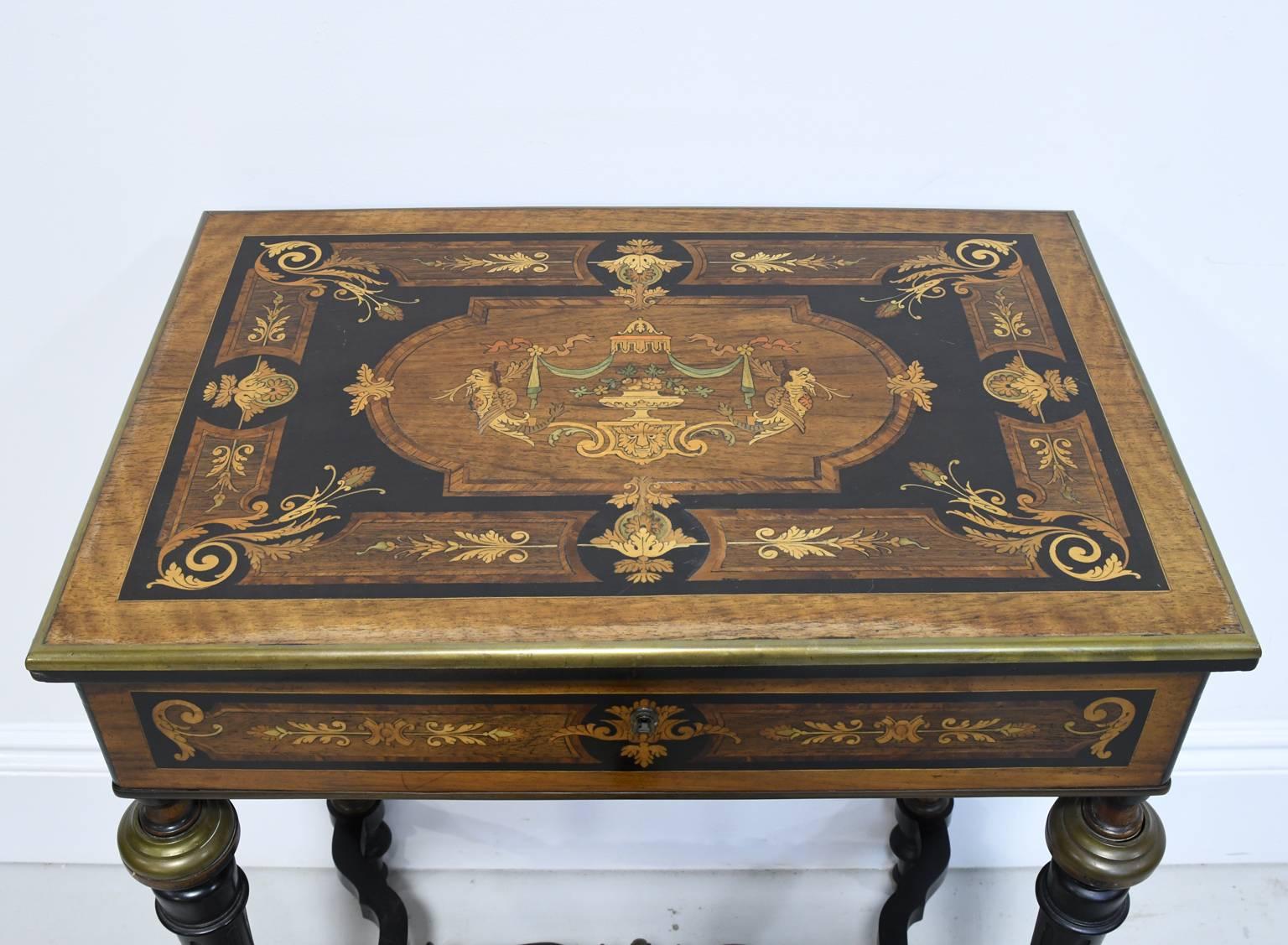 French 19th Century Napoleon III Marquetry Vanity Side Table, France, circa 1860