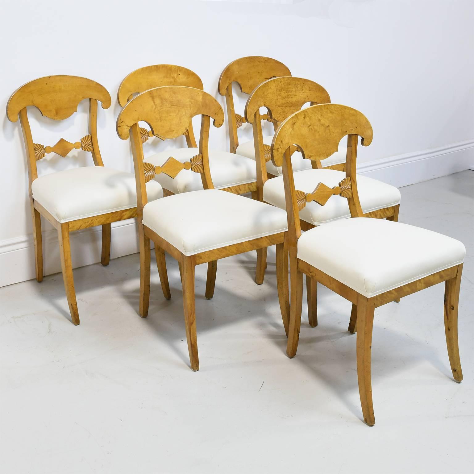Polished Set of Six Swedish Biedermeier Chairs with Upholstered Seats, circa 1820