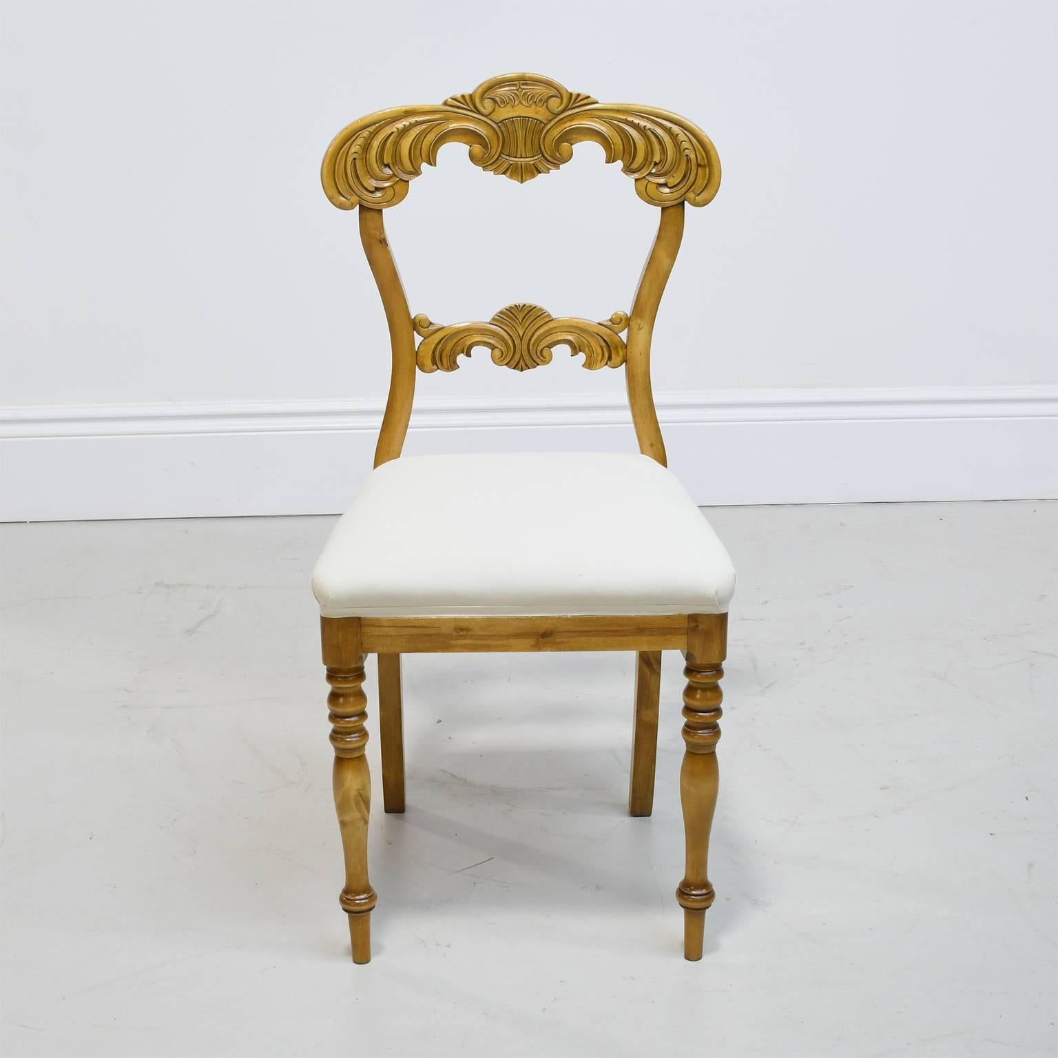 Swedish 19th Century Set of Six Karl Johan Dining Chairs in Birch with Upholstered Seats For Sale
