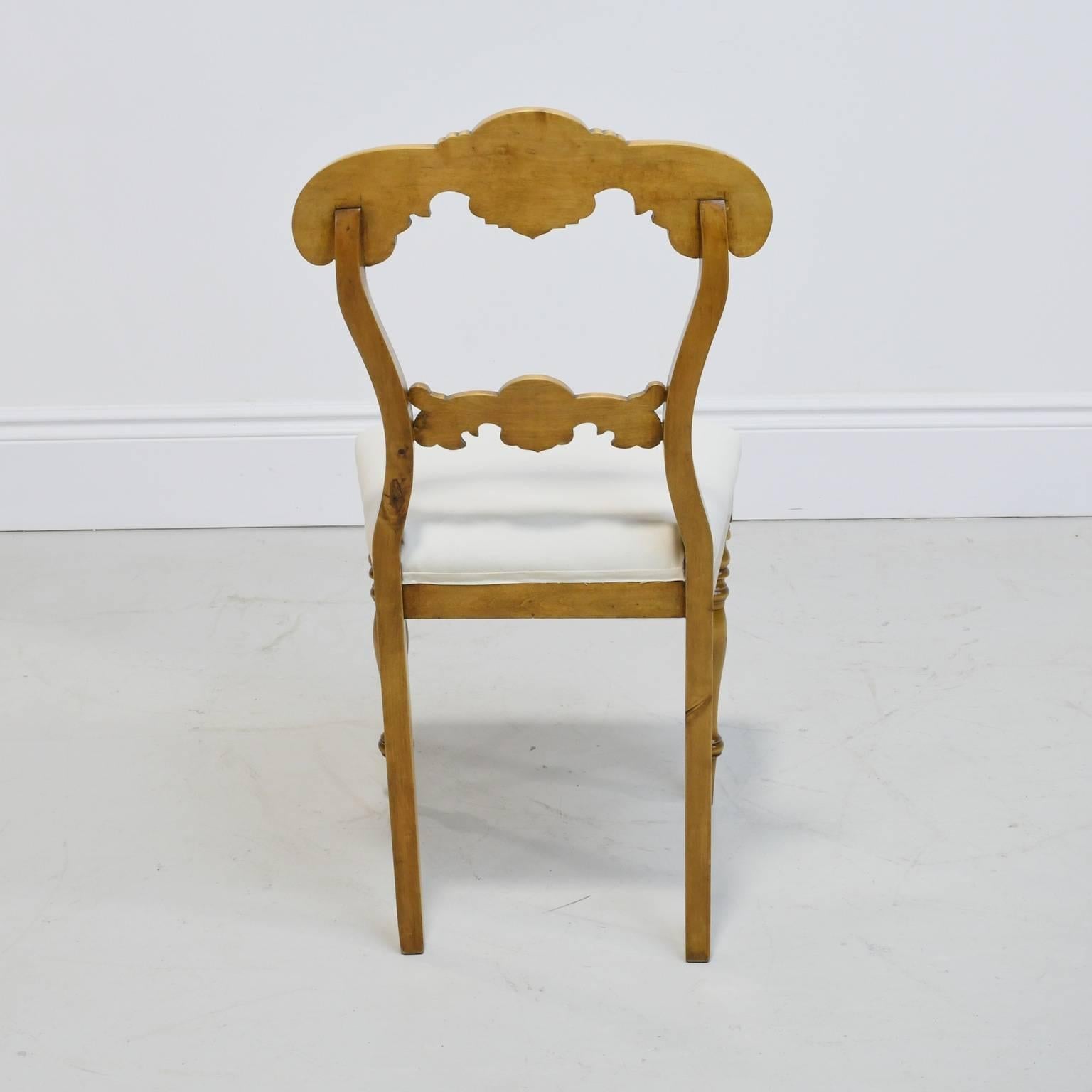 Upholstery 19th Century Set of Six Karl Johan Dining Chairs in Birch with Upholstered Seats For Sale