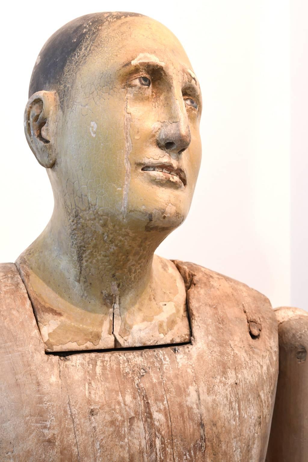 Estatua Colonial Española de Madera Tallada de un Santo del Siglo XVIII Barroco en venta