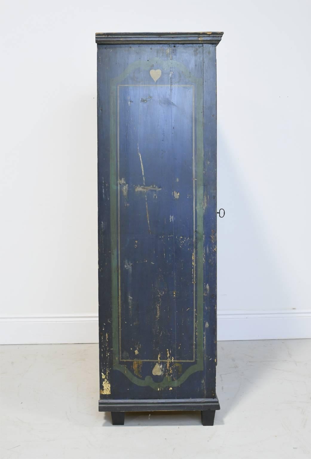 Hand-Painted 18th Century Wedding Armoire with Original Blue Paint