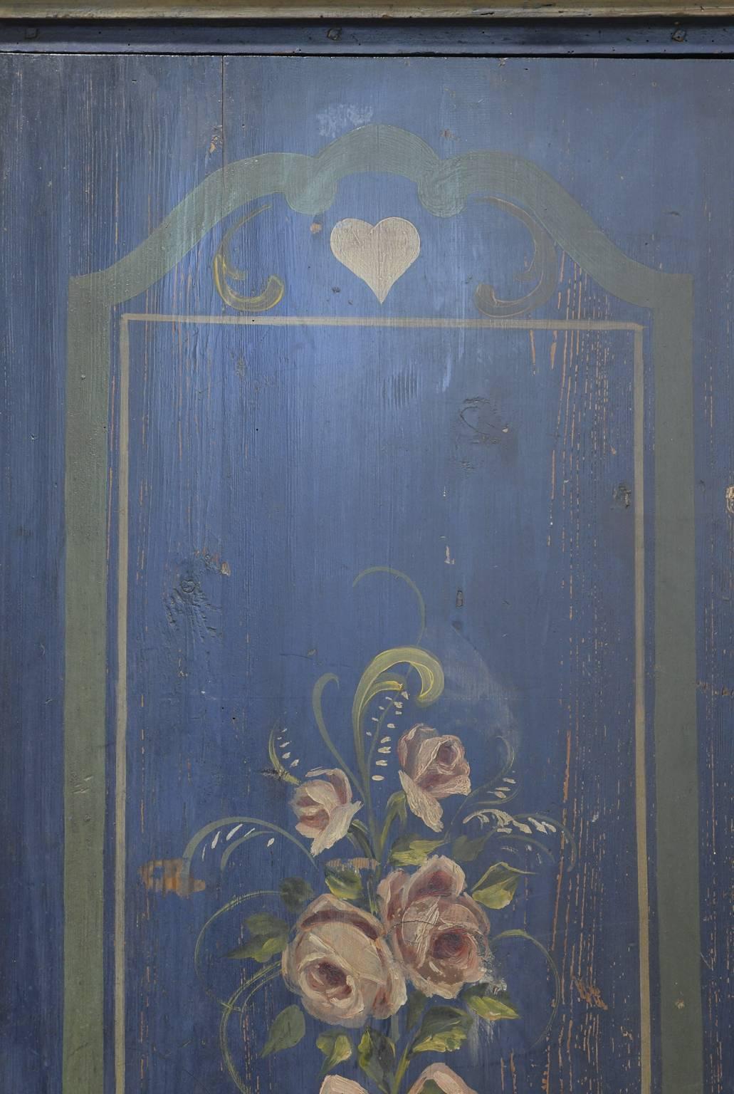 German 18th Century Wedding Armoire with Original Blue Paint