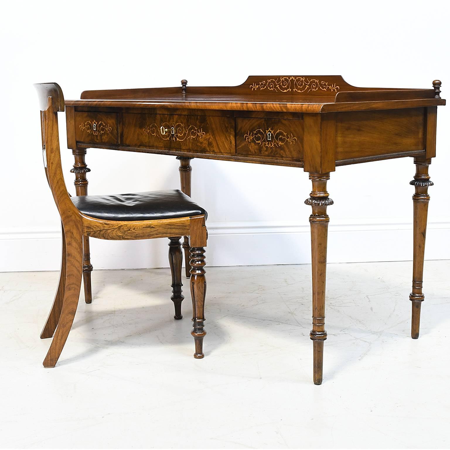 Mid-19th Century Antique Christian VIII Scandinavian Writing Desk in Mahogany with Marquetry