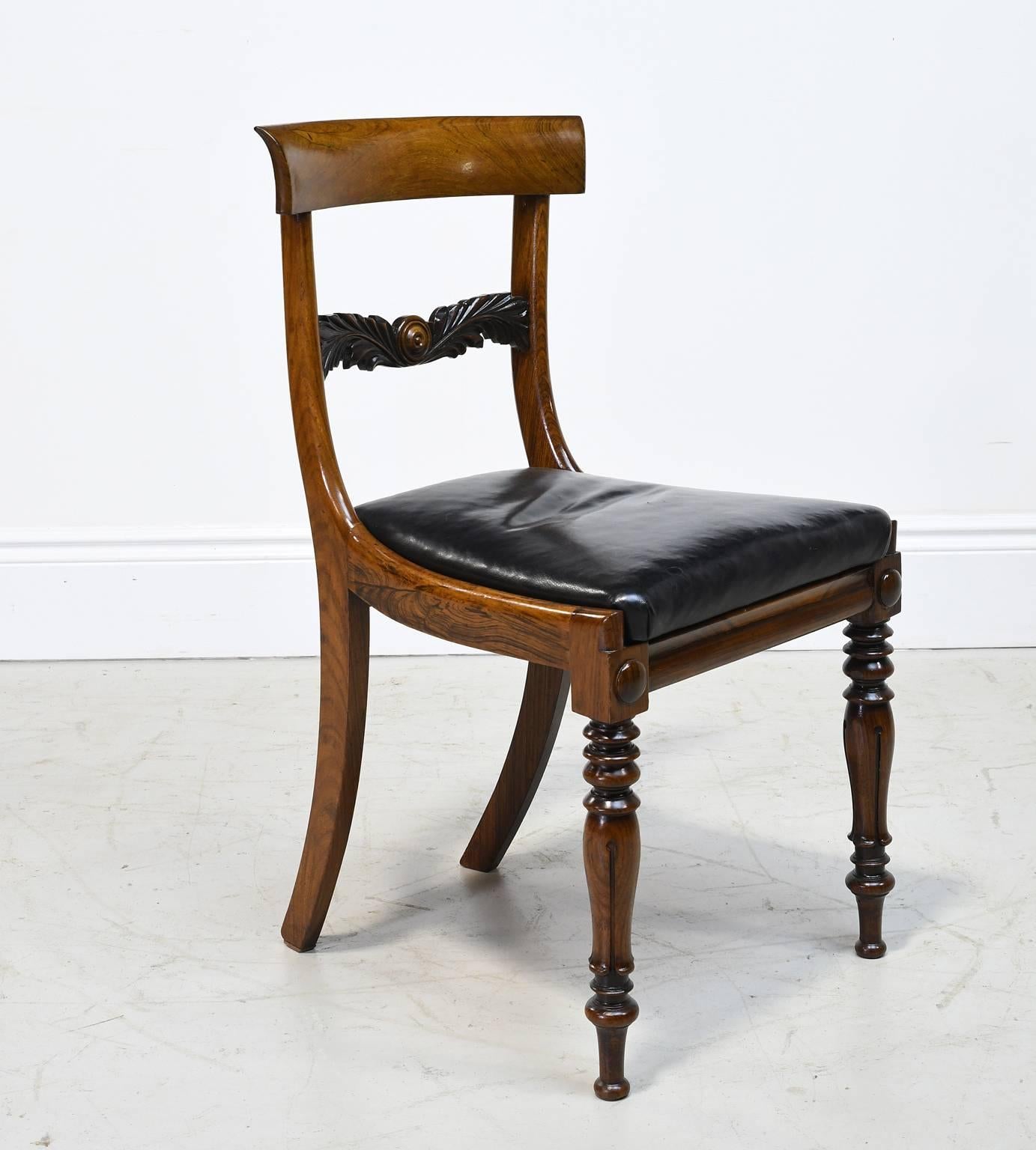 English Regency Rosewood Chair with Black Leather Upholstery, circa 1830 2