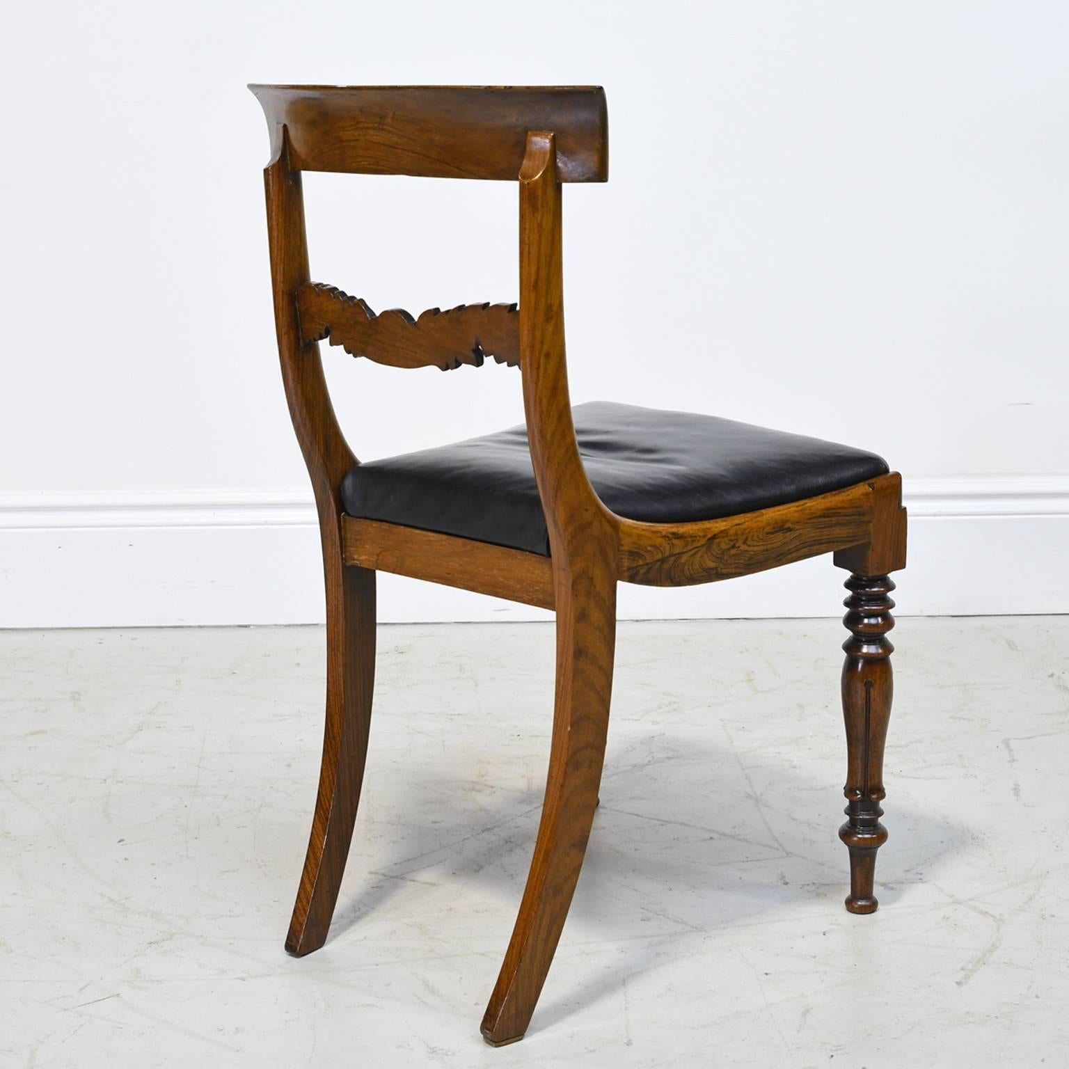 19th Century English Regency Rosewood Chair with Black Leather Upholstery, circa 1830