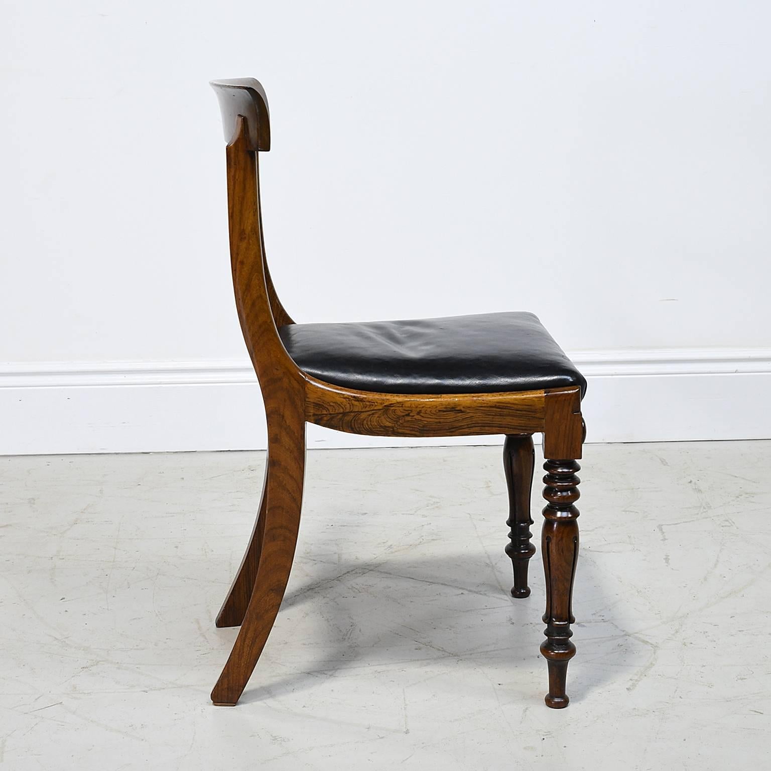 English Regency Rosewood Chair with Black Leather Upholstery, circa 1830 1