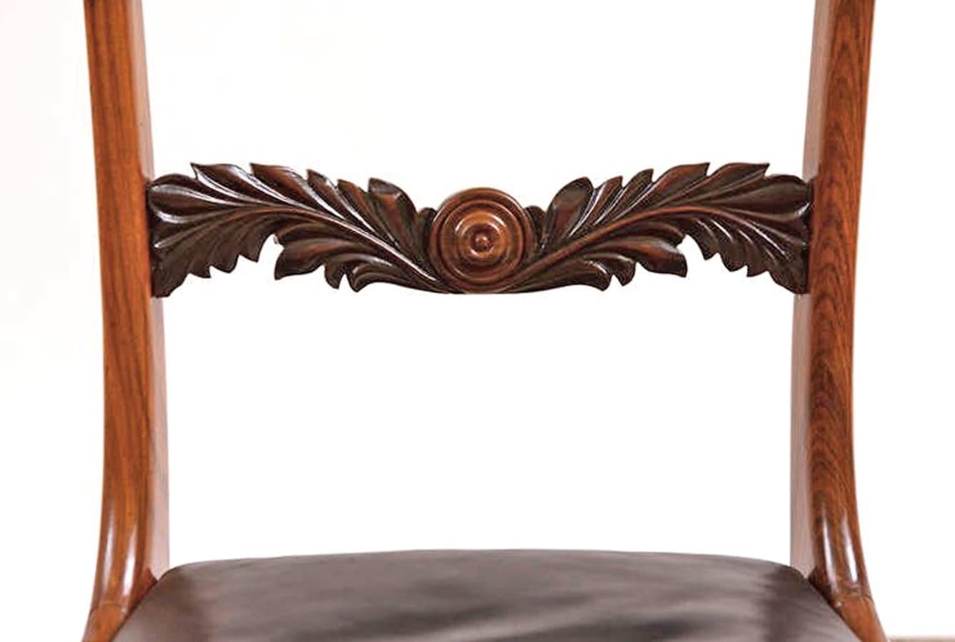 English Regency Rosewood Chair with Black Leather Upholstery, circa 1830 3