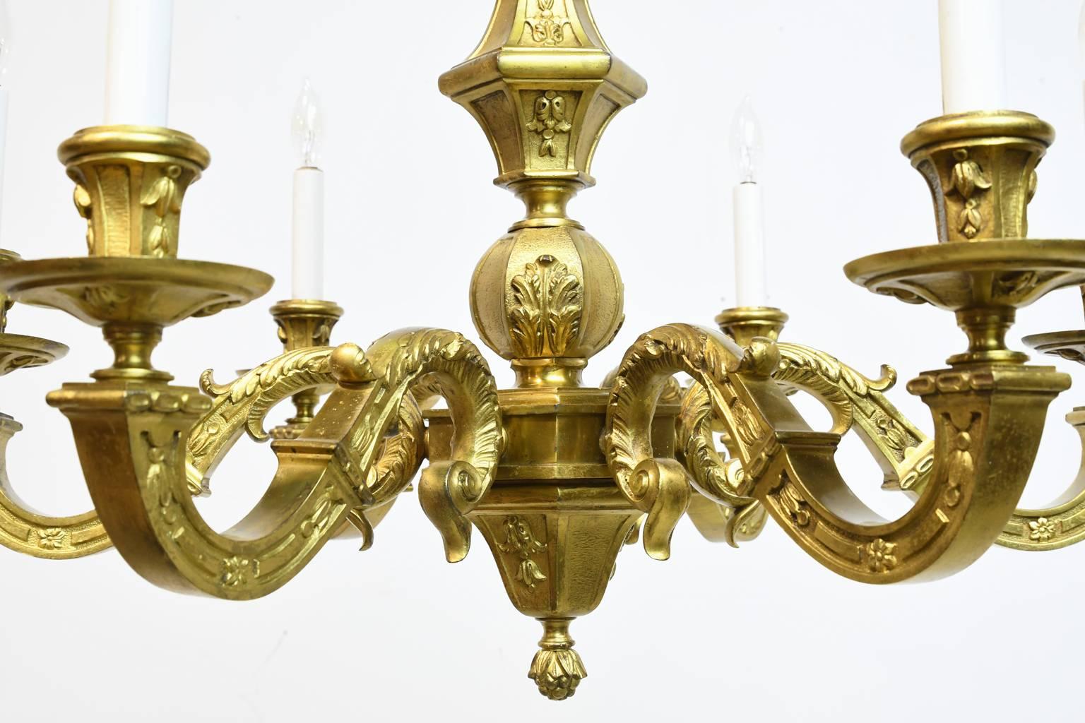 French Belle Époque Gilt Bronze Chandelier with Six Lights, circa 1900 In Good Condition In Miami, FL