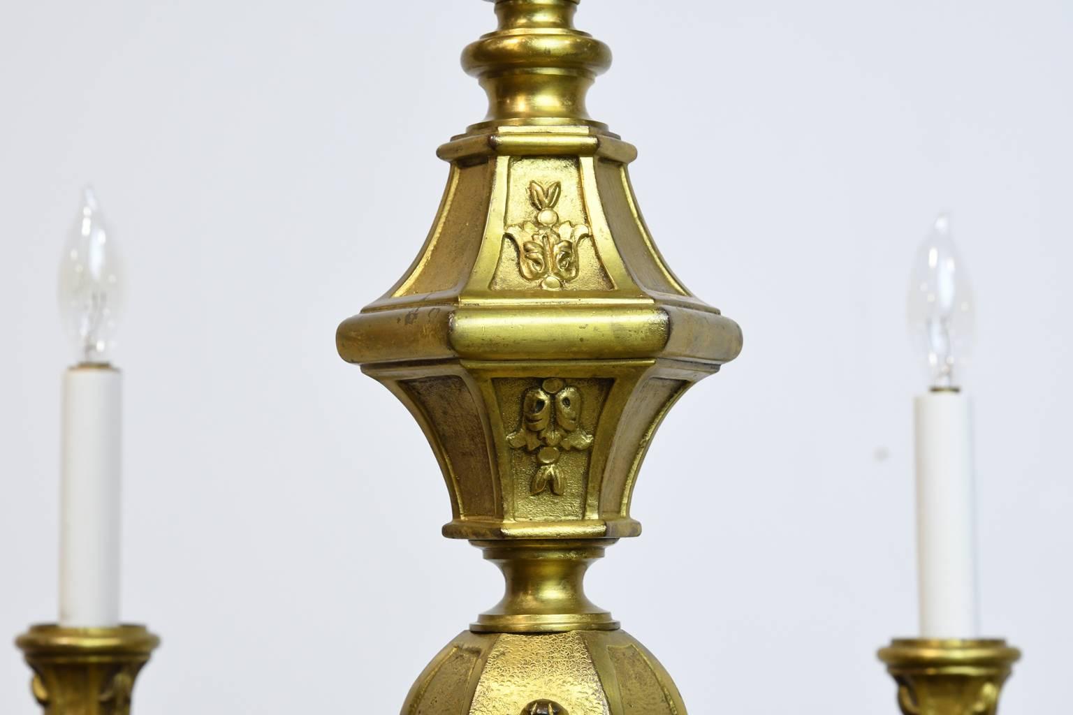 20th Century French Belle Époque Gilt Bronze Chandelier with Six Lights, circa 1900