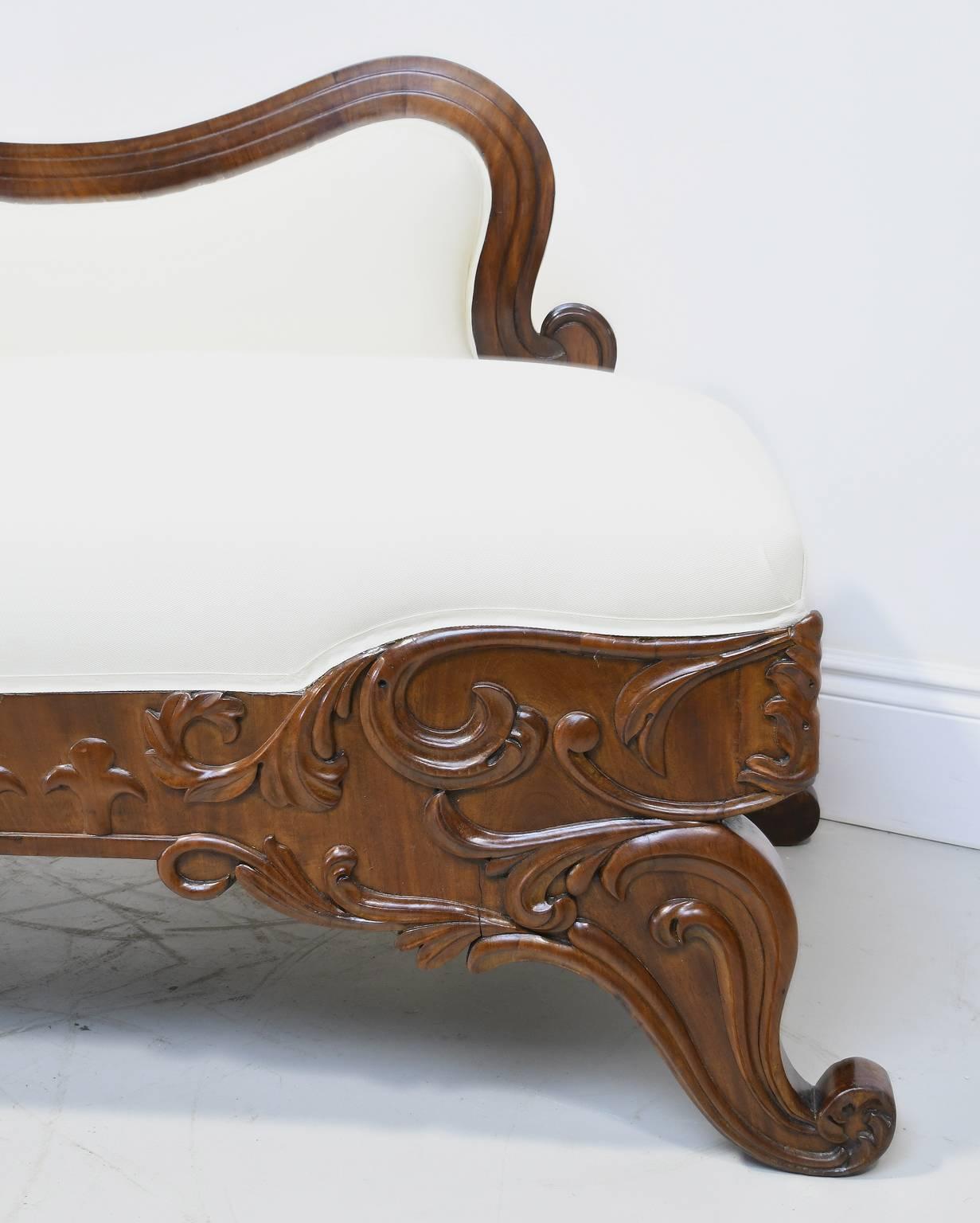 19th Century Swedish Karl Johan/ Empire Meridienne/ Recamier in Carved Mahogany w/ Upholstery For Sale