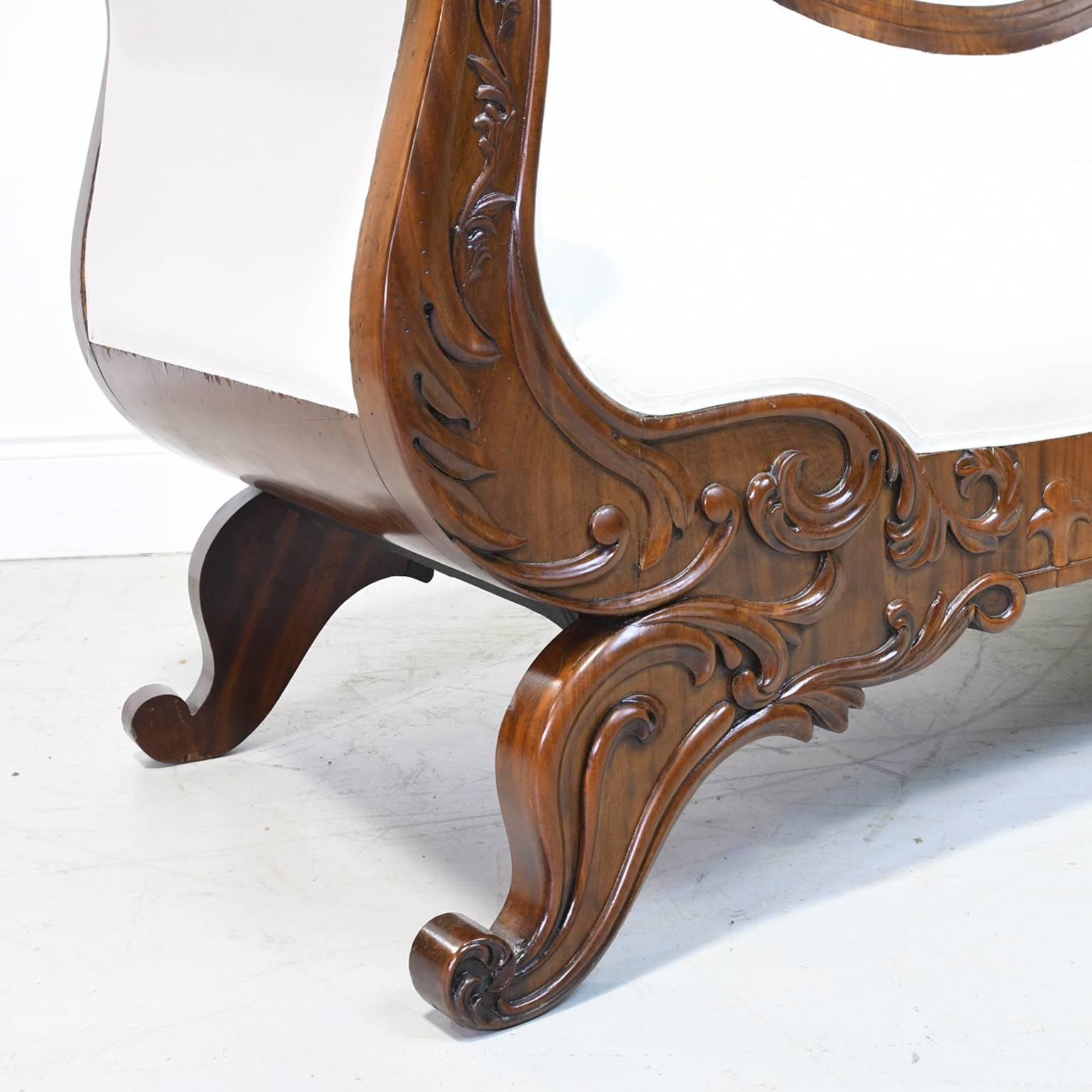 Hand-Carved Swedish Karl Johan/ Empire Meridienne/ Recamier in Carved Mahogany w/ Upholstery For Sale