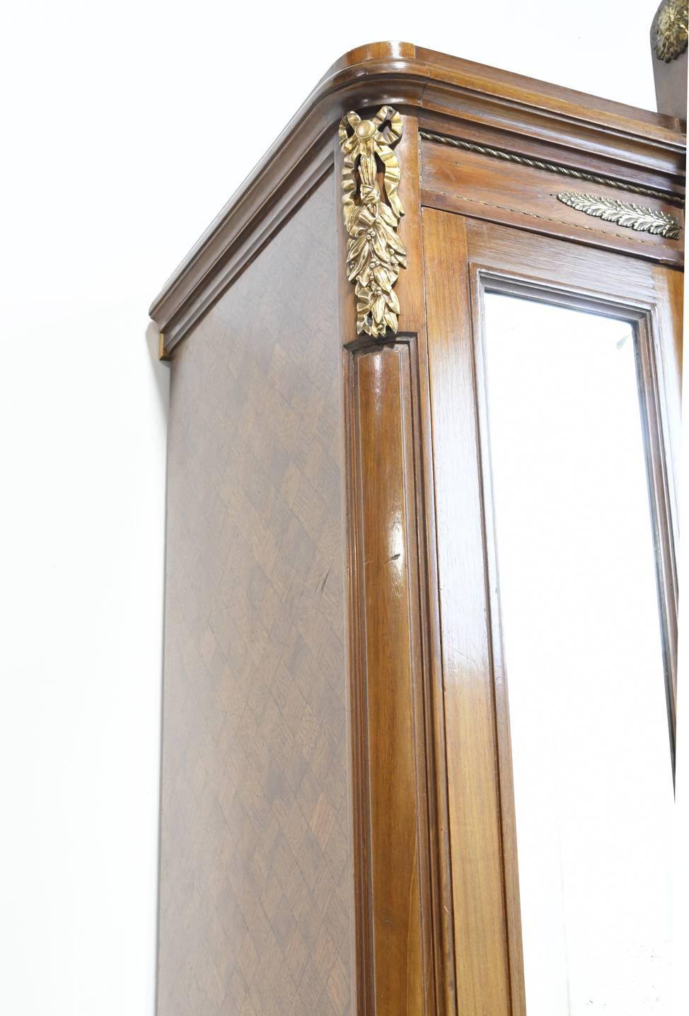 Belle Époque  Louis XVI Style Armoire with Mirrored Doors and Ormolu, circa 1870 In Good Condition In Miami, FL