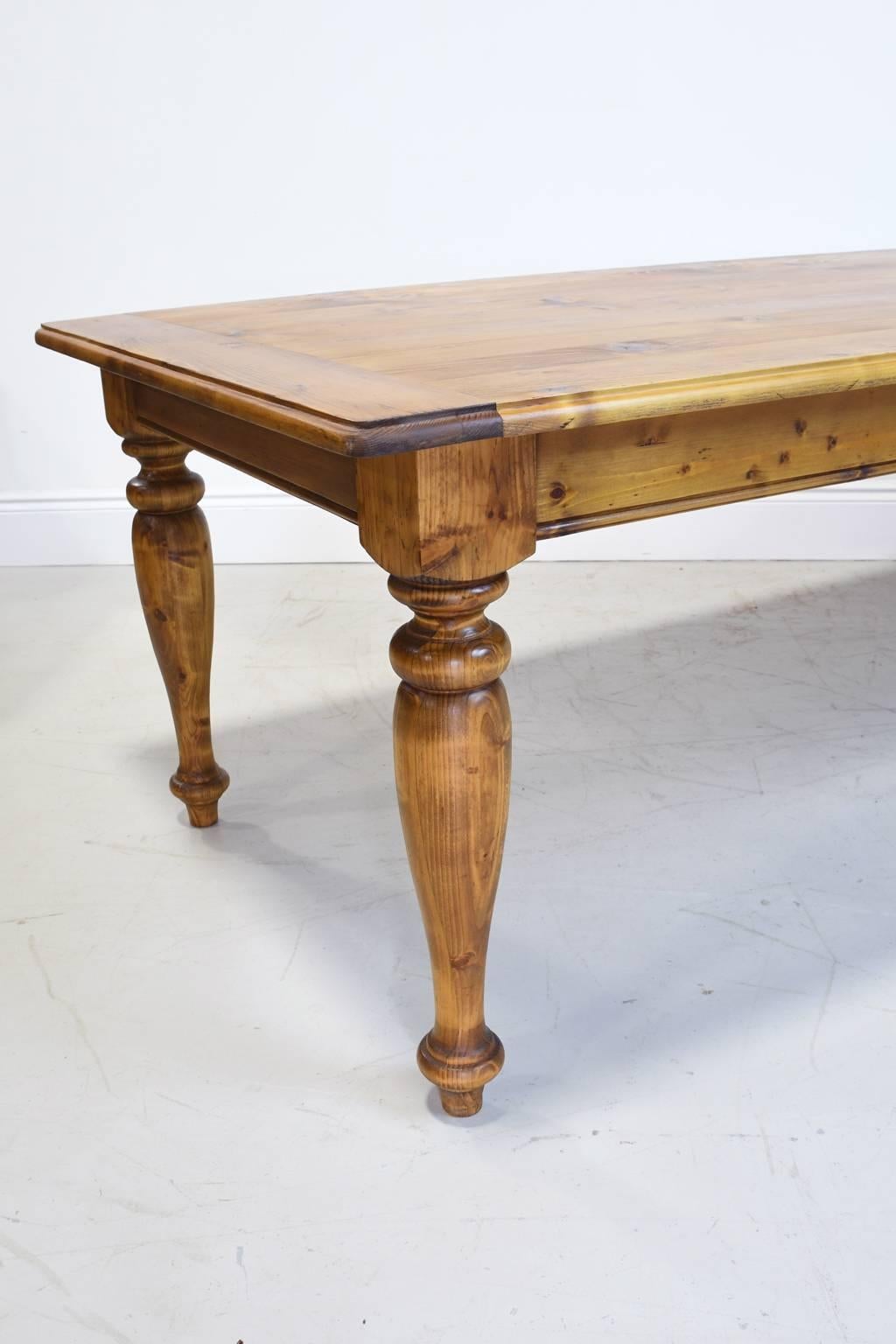 Oiled 8' Long European Country Farmhouse Dining or Kitchen Table in Pine, circa 1990s