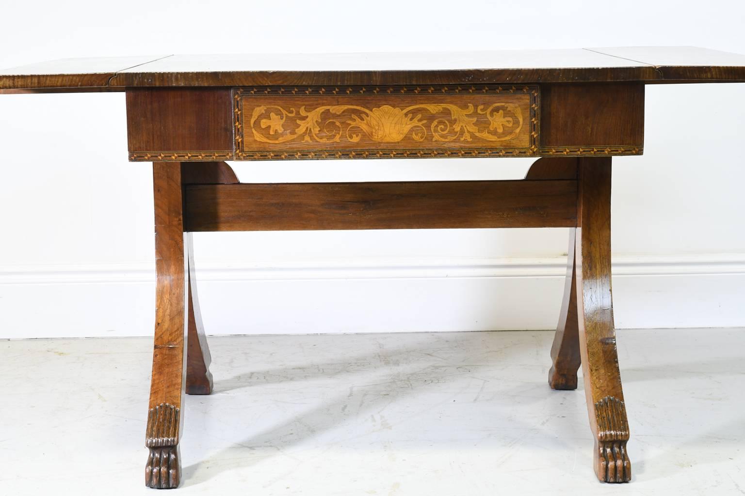 19th Century Italian Empire Writing Table in Mahogany with Marquetry For Sale 3
