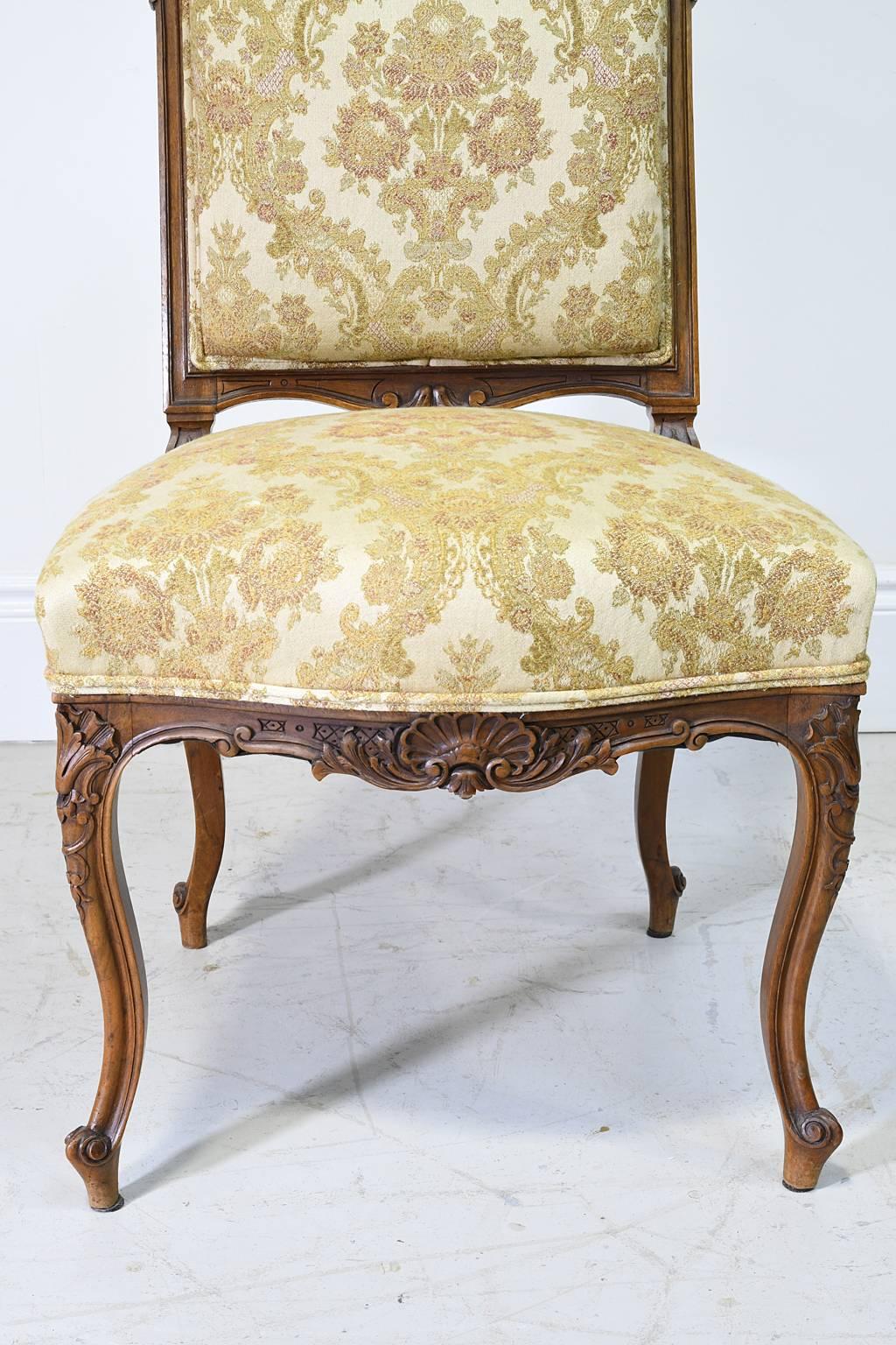 Pair of 19th Century French Louis XV Style Carved Walnut Chairs with Upholstery 5