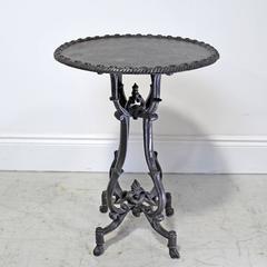 Vintage Cast-Iron Round Garden or Bistro Pub Table with Black Patina