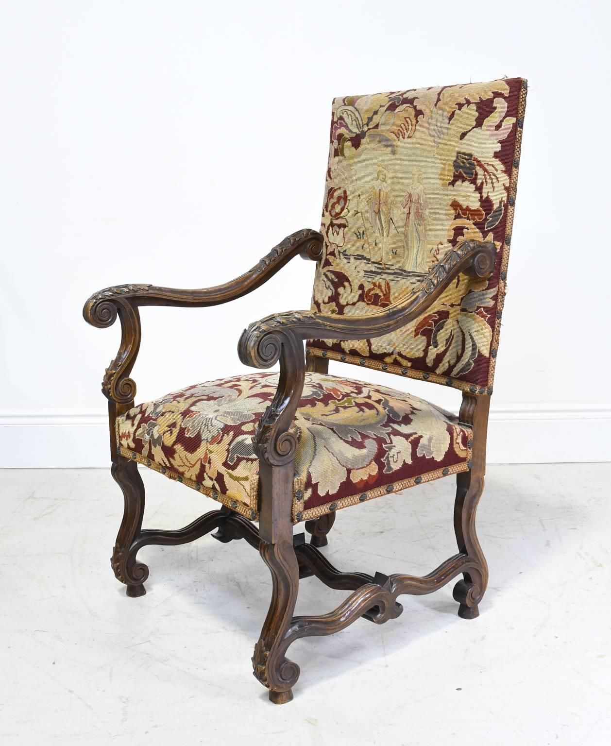 Pair of 19th Century Louis XIII Style French Throne Chairs In Good Condition In Miami, FL