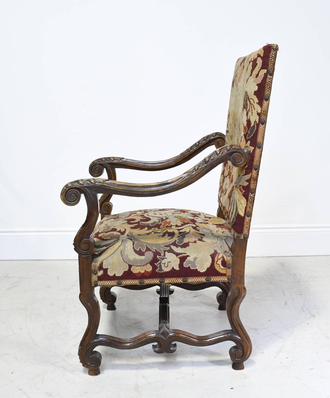 Upholstery Pair of 19th Century Louis XIII Style French Throne Chairs