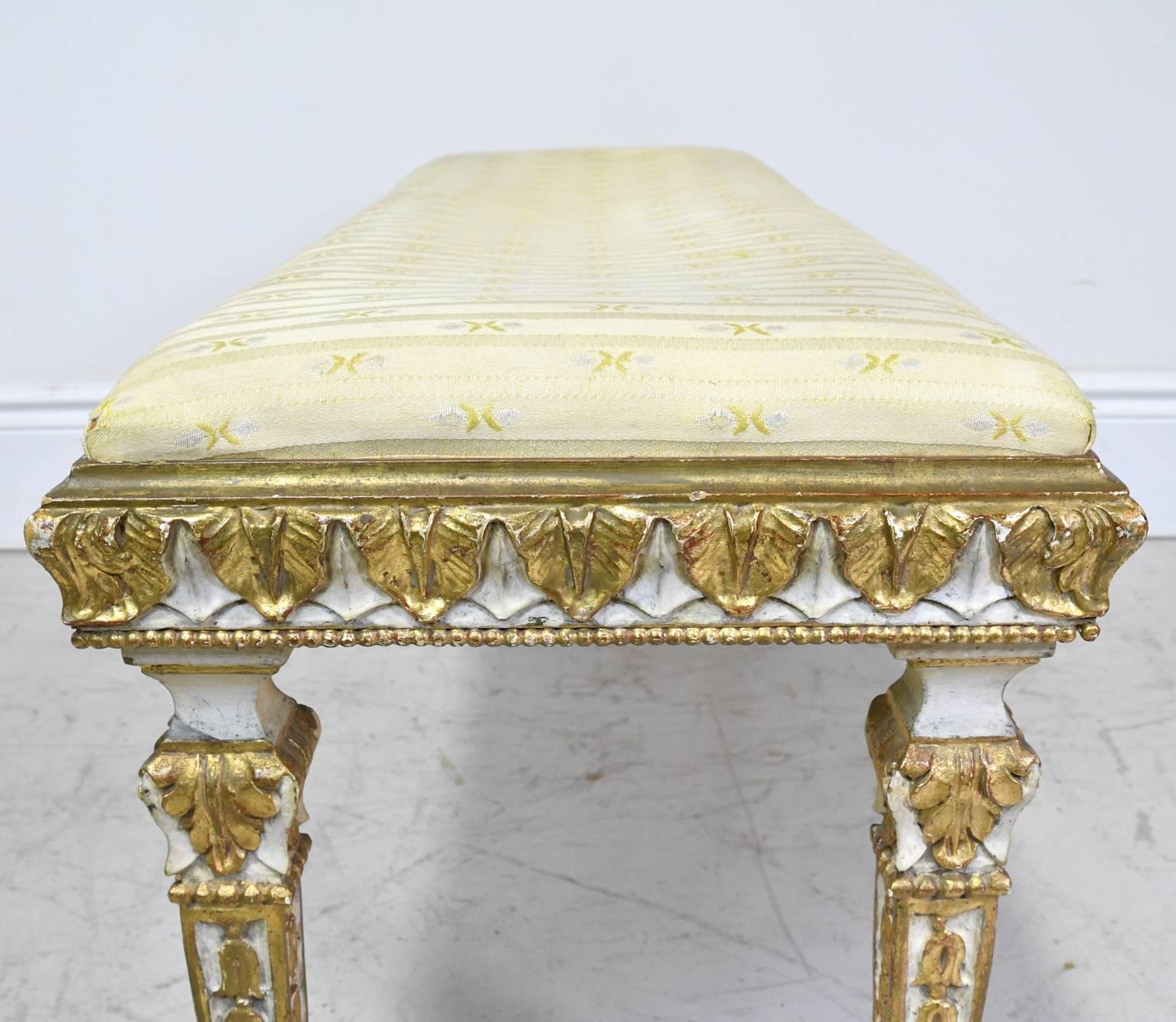 Belle Époque Bench in Gilded & Polychrome Wood with Upholstered Seat In Good Condition In Miami, FL