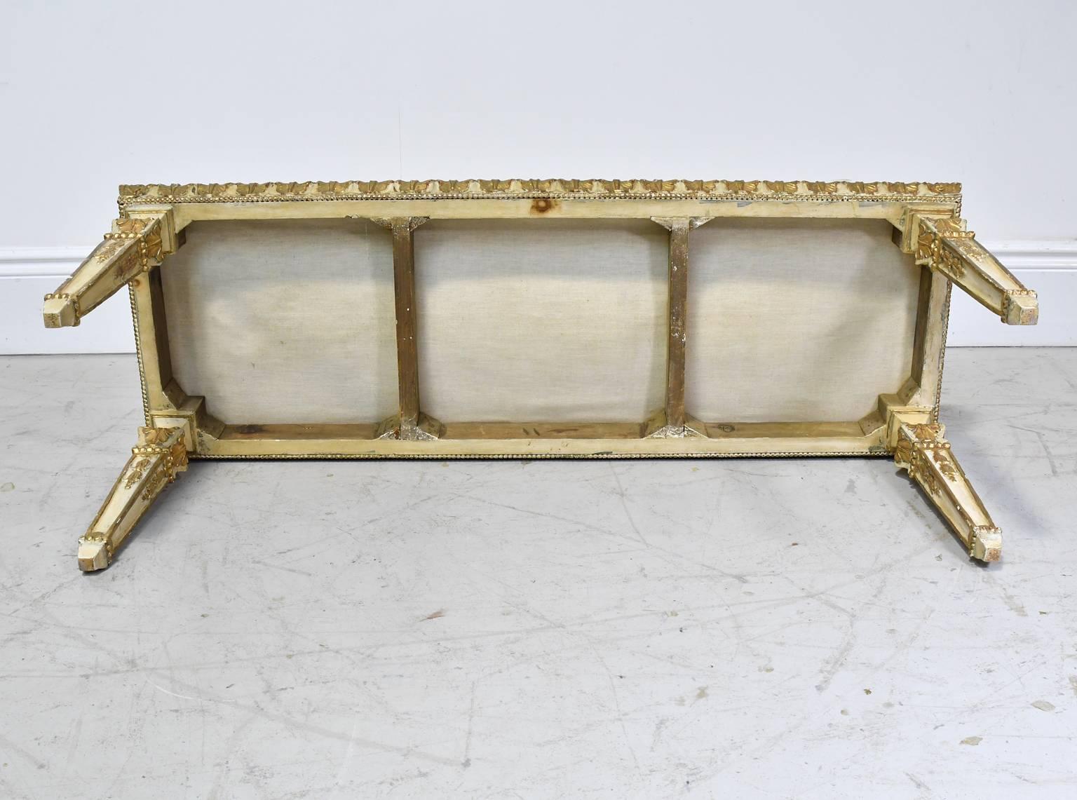 20th Century Belle Époque Bench in Gilded & Polychrome Wood with Upholstered Seat