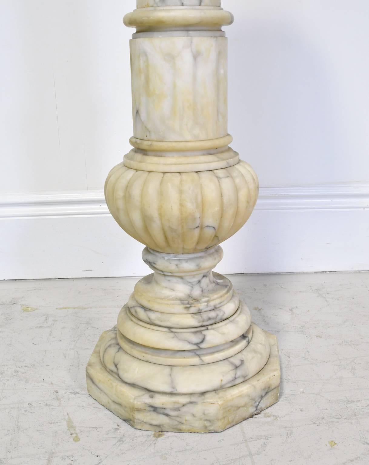 Carved 19th Century French Napoleon III  Alabaster Column Pedestal