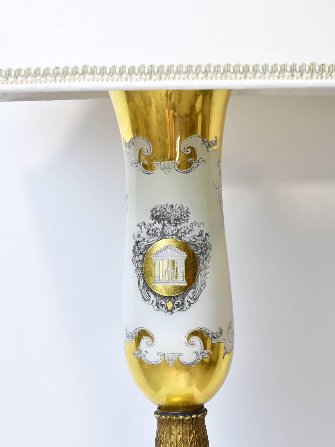 French Pair of 20th Century White Porcelain Lamps with Luster Ware Glaze & Gilding