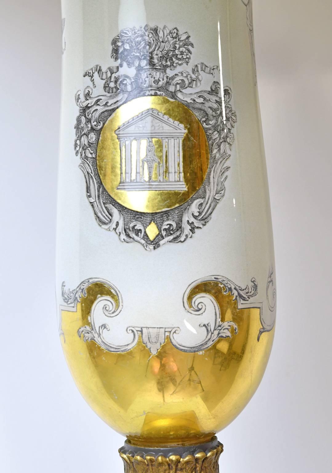 Pair of 20th Century White Porcelain Lamps with Luster Ware Glaze & Gilding In Good Condition In Miami, FL